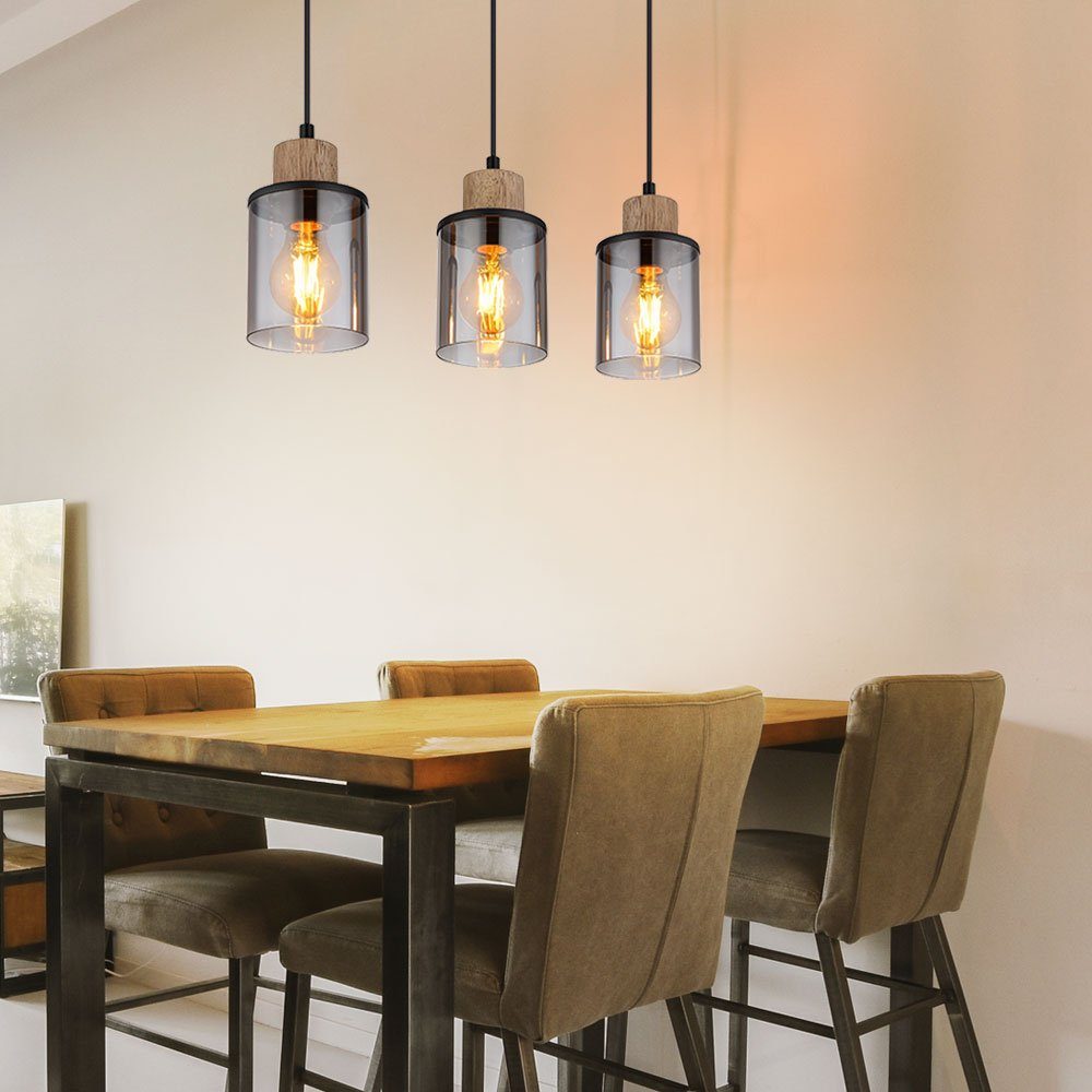 GLOBO LIGHTING Pendelleuchte, Leuchtmittel nicht inklusive, Hängelampe Esstischleuchte Pendellampe Rauchglas Holzlampe
