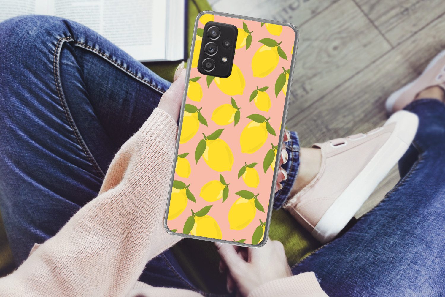 MuchoWow Handyhülle für Samsung Galaxy A53 5G Zitronen - Gelb - Rosa - Muster - Obst, Phone Case, Silikon, Schutzhülle Dünn