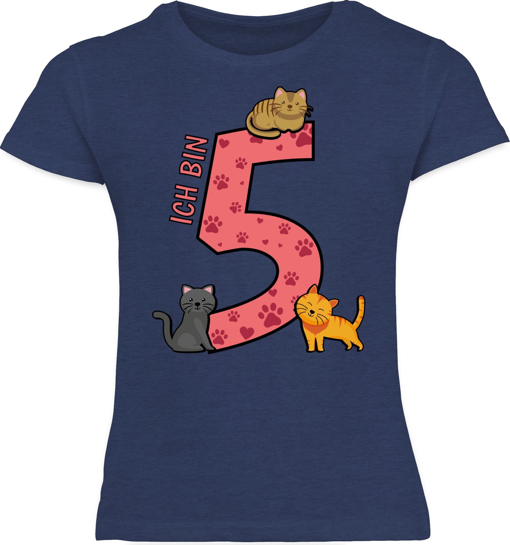 Geburtstag Katzen Dunkelblau T-Shirt Shirtracer 2 Fünfter 5. Meliert