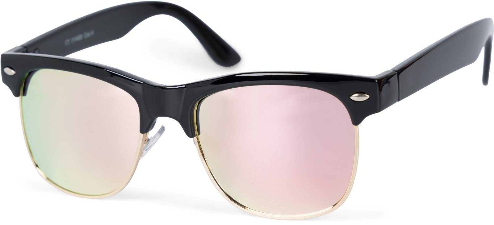 styleBREAKER Wayfarer (1-St) Verspiegelt Gestell Schwarz-Gold / Glas Pink verspiegelt | Kindersonnenbrillen