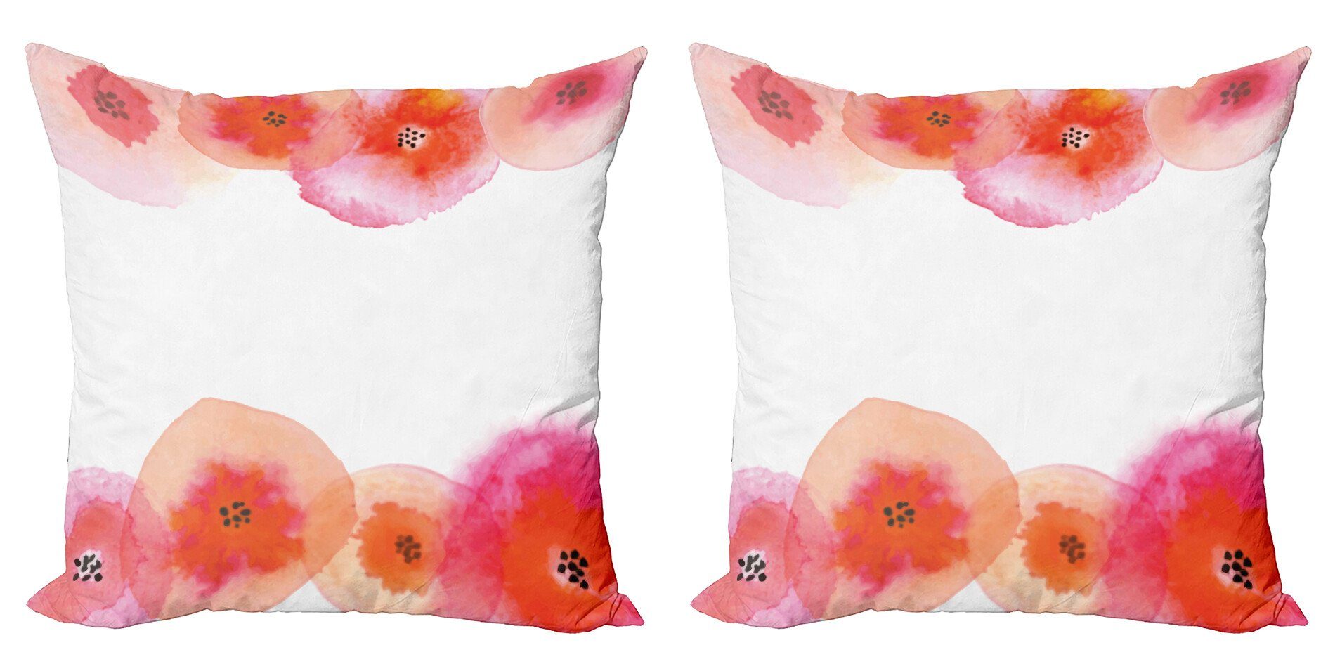 Modern Stück), Romantisches Abakuhaus (2 Doppelseitiger Kissenbezüge Flora Orange und Rosa Accent Digitaldruck,