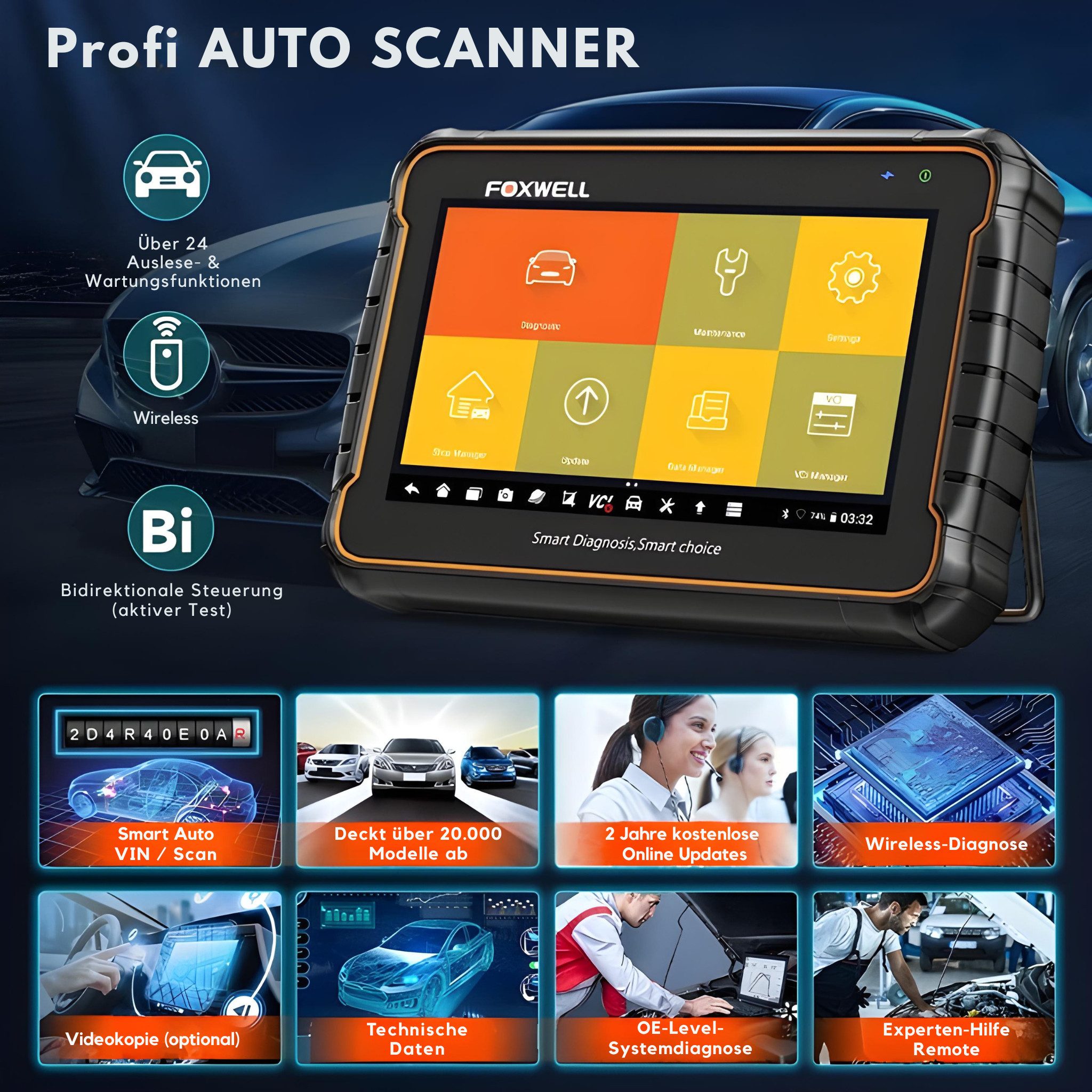 FOXWELL OBD2-Diagnosegerät OBD2 Diagnosegerät – All System Scanner mit Active Test & WLAN, DPF, Komplett-Set, Komplett-Set, Profi OBD2-Diagnosegerät, DPF-Reset, mit Case