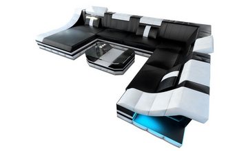 Sofa Dreams Wohnlandschaft Ledercouch Sofa Leder Turino XXL U Form Ledersofa, Couch, mit LED, wahlweise mit Bettfunktion als Schlafsofa, Designersofa