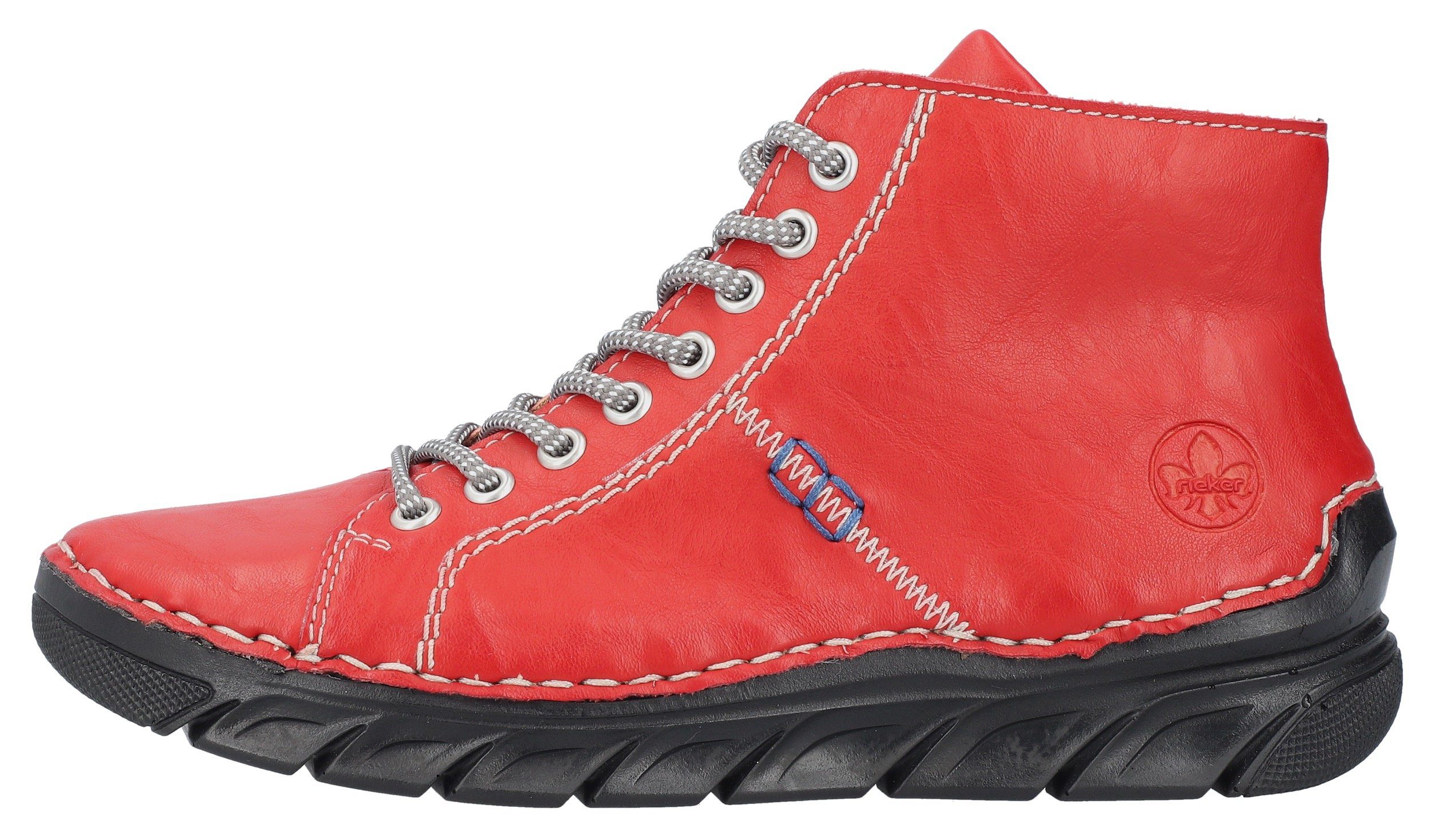 Rieker Schnürboots, Schnürstiefelette, High Top Sneaker, Schnürschuh mit Kontrastnaht