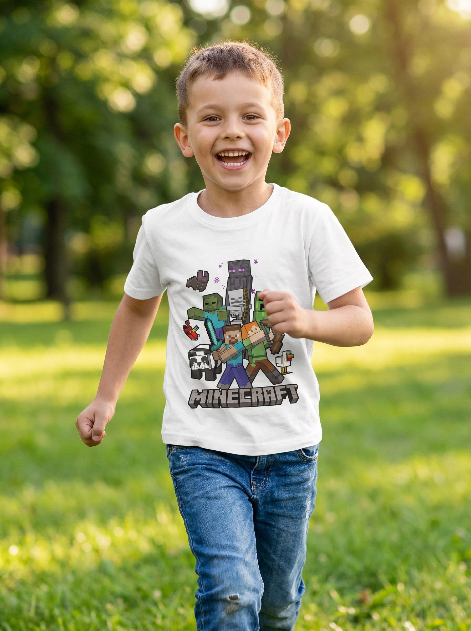 Minecraft Print-Shirt Minecraft Gamer Kinder T-Shirt Kurzarm Shirt 100% Baumwolle (1-tlg) Gr. 116 bis 146