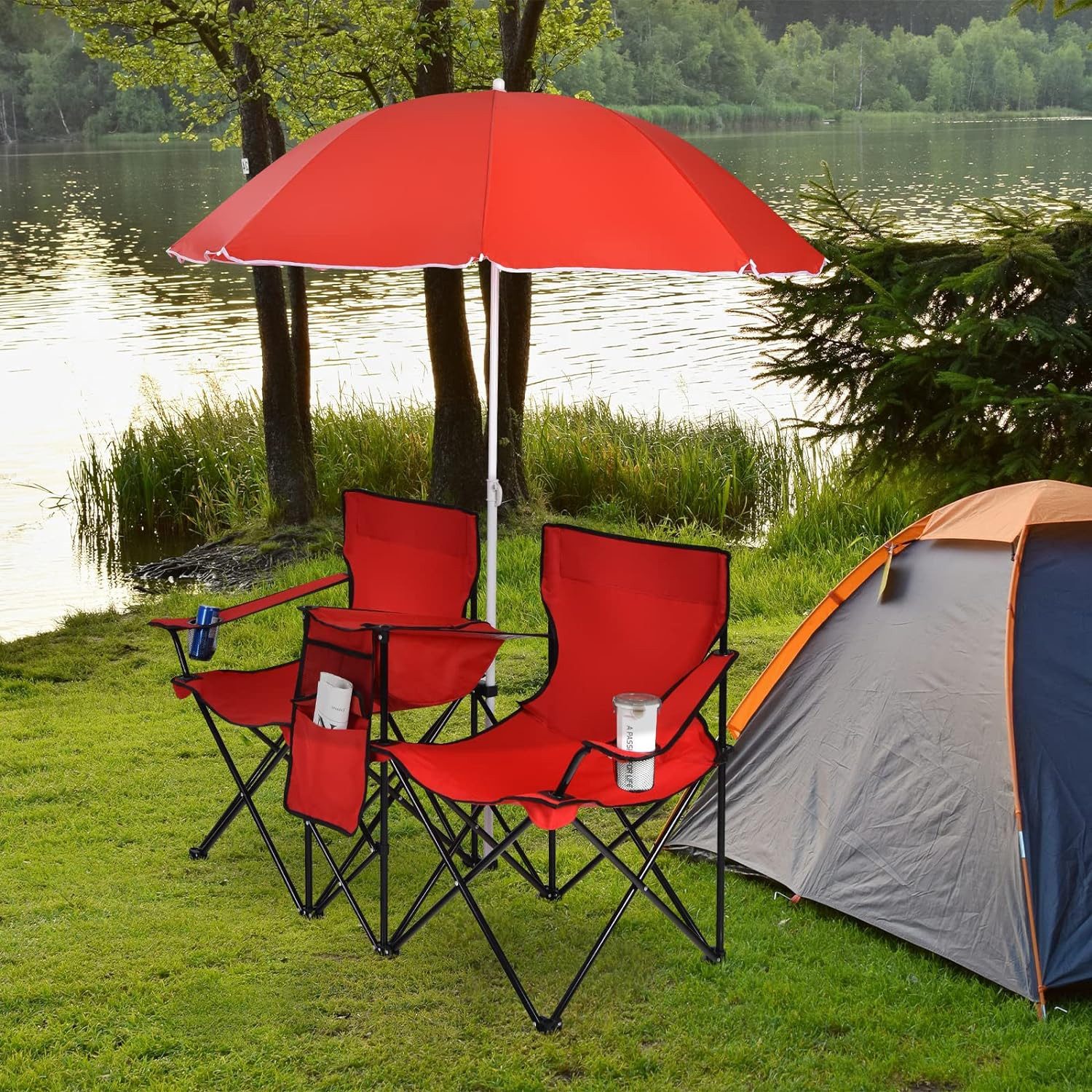 KOMFOTTEU Campingstuhl Klappstuhl, aus Oxford-Stoff,mit Sonnenschirm günstig online kaufen