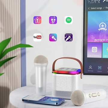 AKKEE Mikrofon Karaoke Maschine für Kinder, Tragbarer Bluetooth Karaoke Lautsprecher (mit 2 kabellosen Mikrofonen und LED-Lichtern, 1-tlg), für Heimparty, Geburtstags Geschenke für Mädchen und Jungen