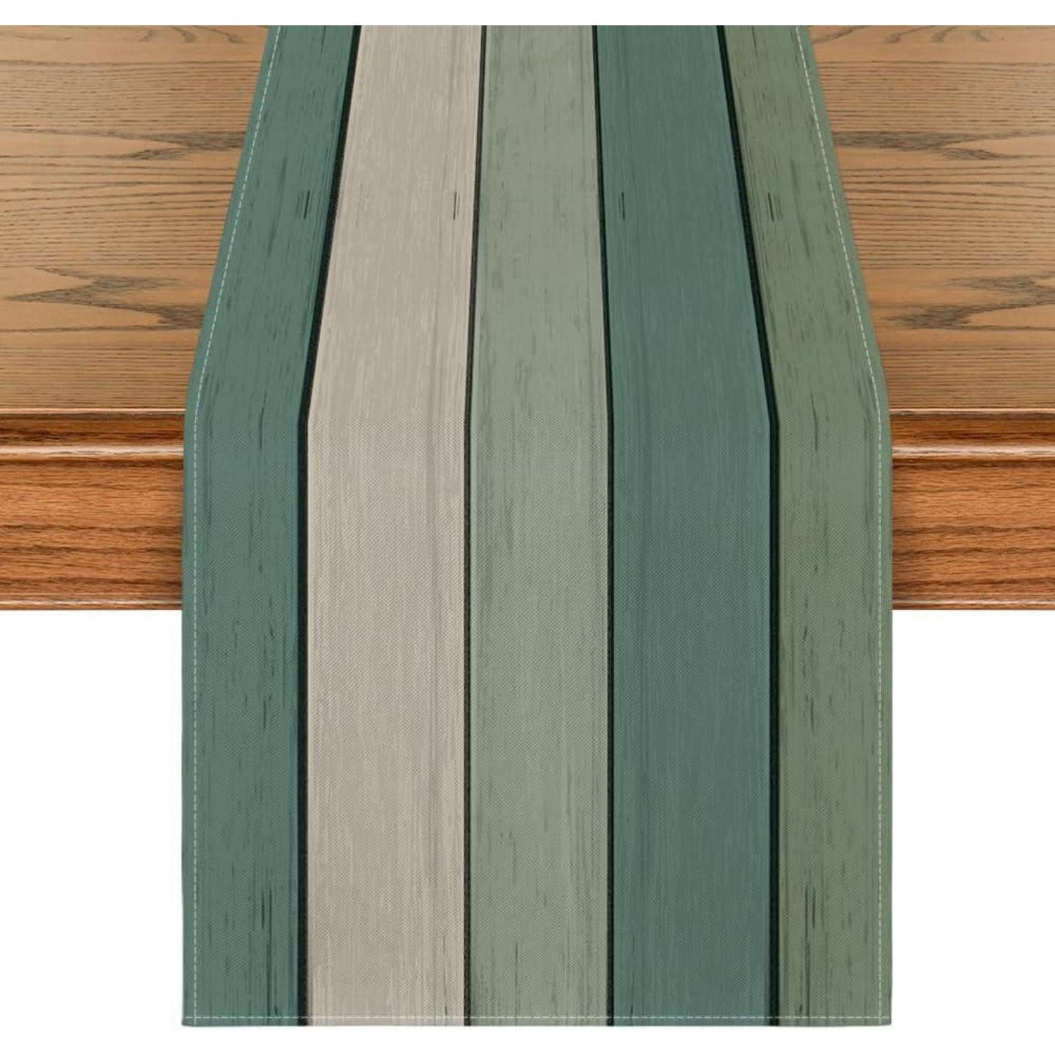 LuxusKollektion Tischläufer Tischläufer Holz Planken Rustikal Antik Wasser 40 x 140 cm Wasser Grün