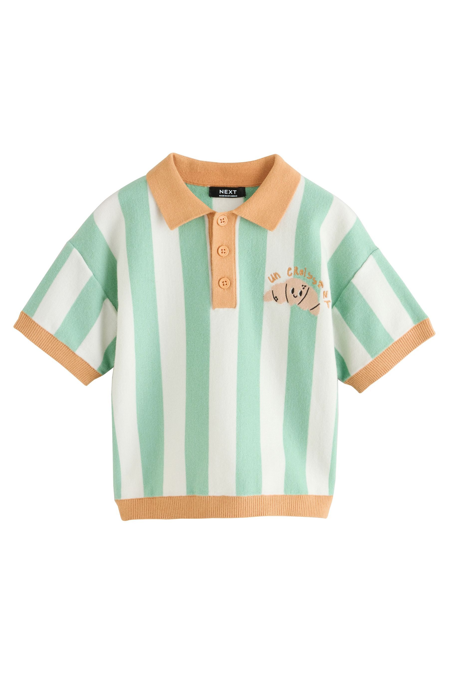 Polokragenpullover Strick-Poloshirt mit geknöpftem Kragen und Motiv