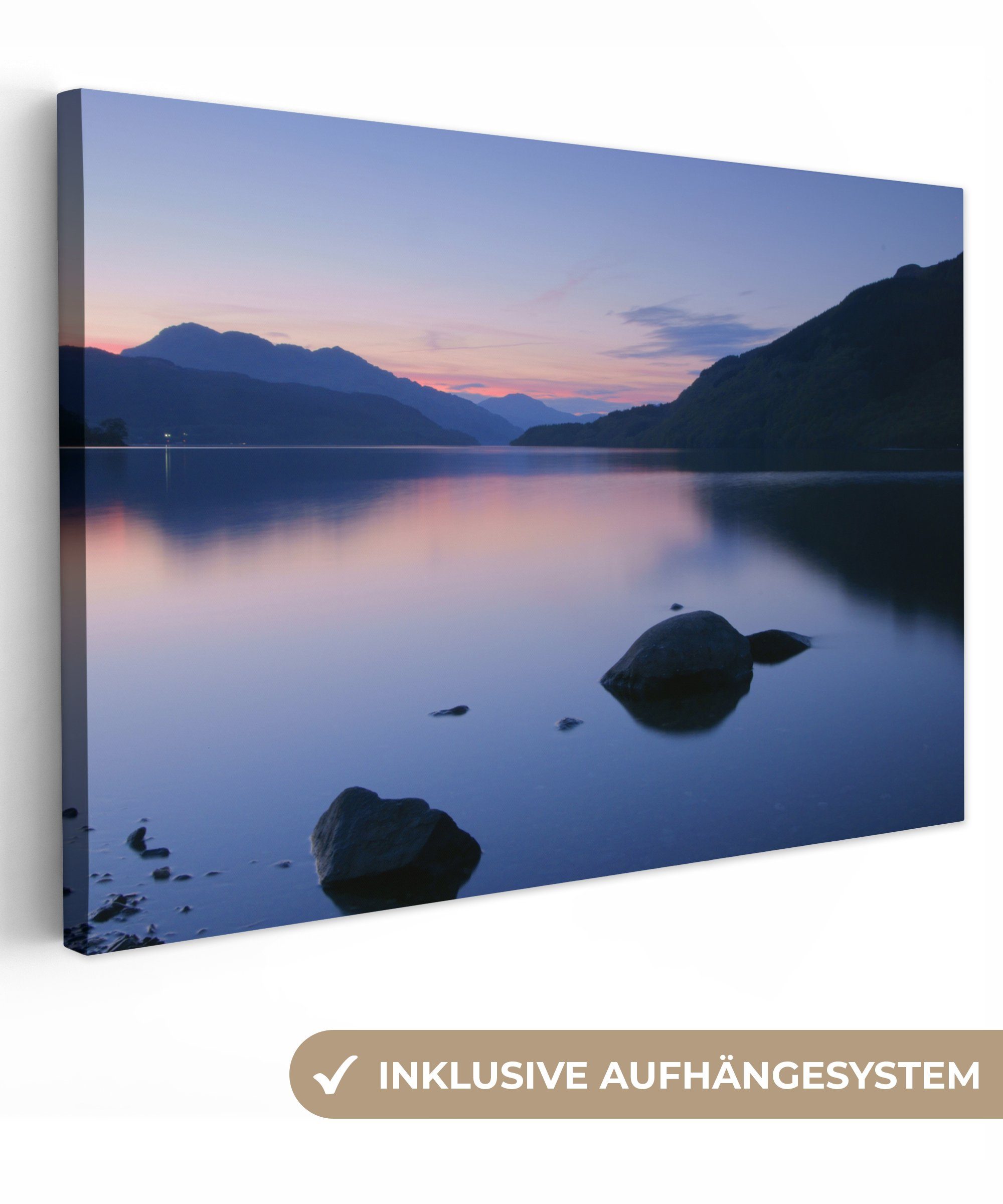 OneMillionCanvasses® Leinwandbild Sonnenuntergang über Loch Lomond im europäischen Schottland, (1 St), Wandbild Leinwandbilder, Aufhängefertig, Wanddeko, 30x20 cm