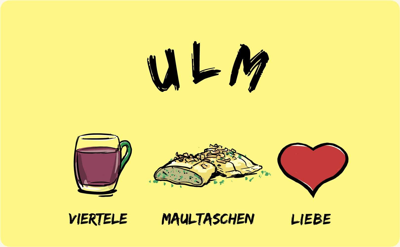 Frühstücksbrett Viertele-Maultaschen-Liebe, Melamin Stadtmeister Ulm: die
