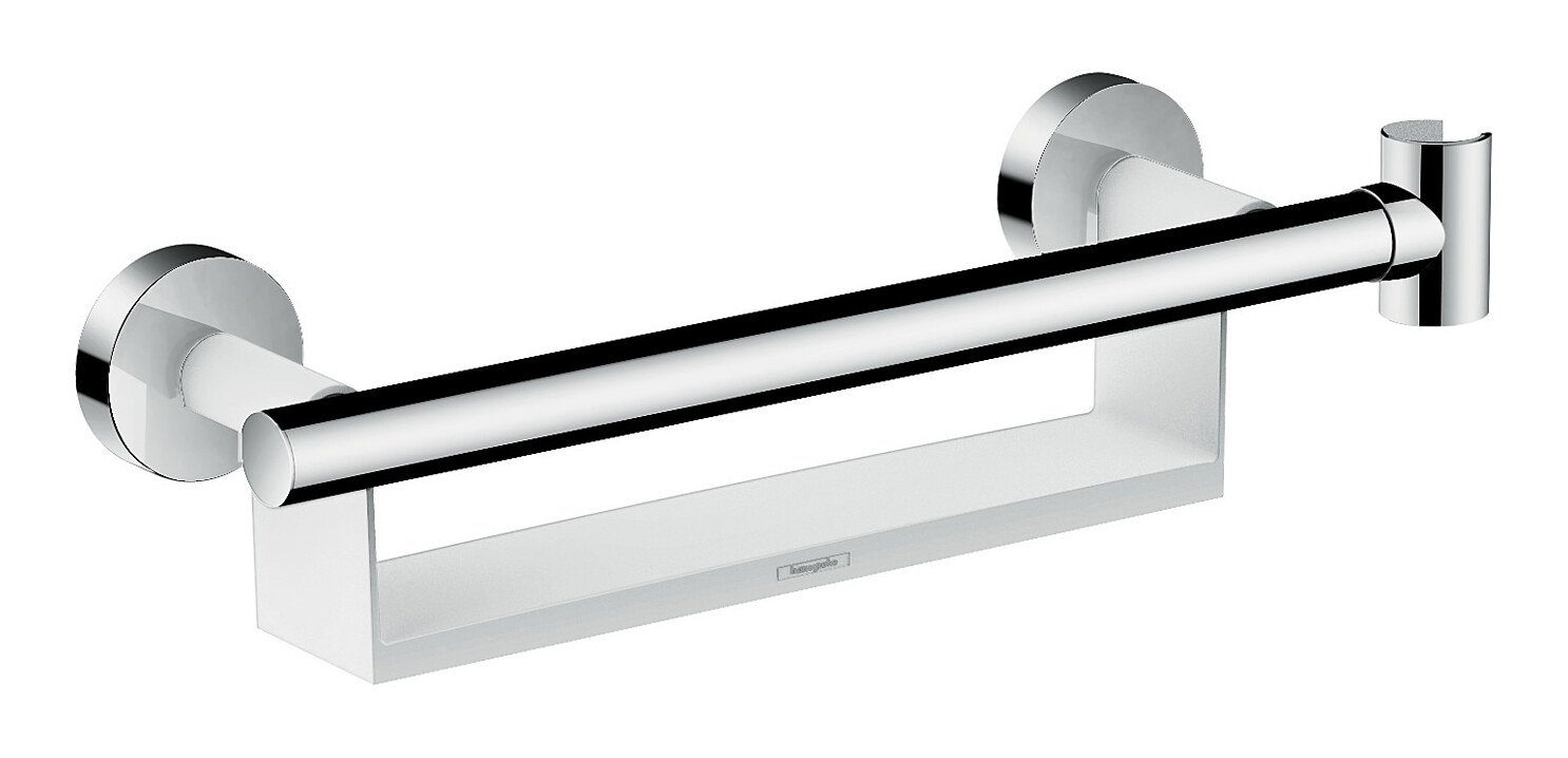 hansgrohe Badewannengriff Unica, Haltegriff Comfort mit Ablage und Brausehalter - Weiß / Chrom