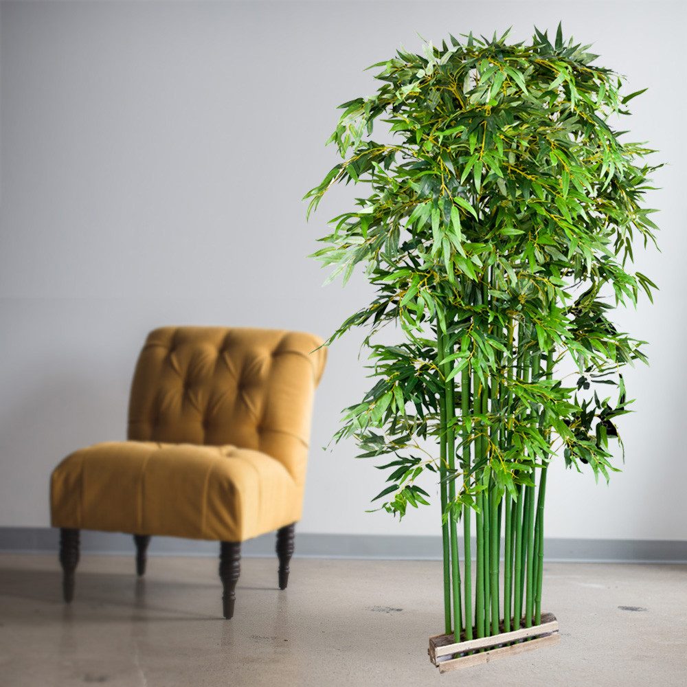 Kunstbambus Bambus Sichtschutz Element Stand Künstliche Pflanze mit Echtholz 200cm Bambus, Decovego, Höhe 200 cm