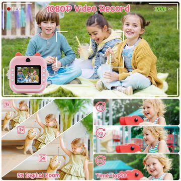 Jioson Spielzeug-Kameras 1080P HD DigitalKamera Print Sofortbildkamera Kinderkamera
