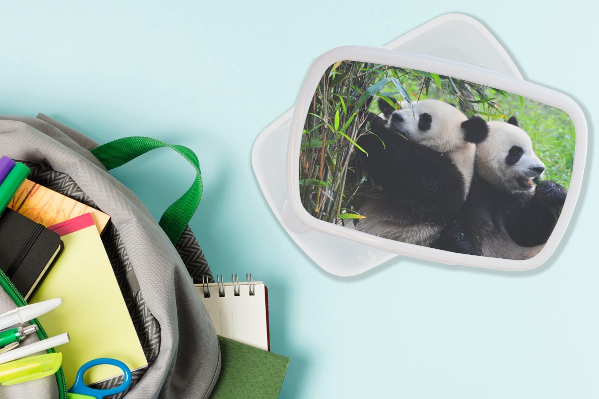 und Brotdose, - Kinder Natur, Kunststoff, Erwachsene, Panda Mädchen MuchoWow - Brotbox für (2-tlg), für weiß Jungs Bambus Lunchbox und
