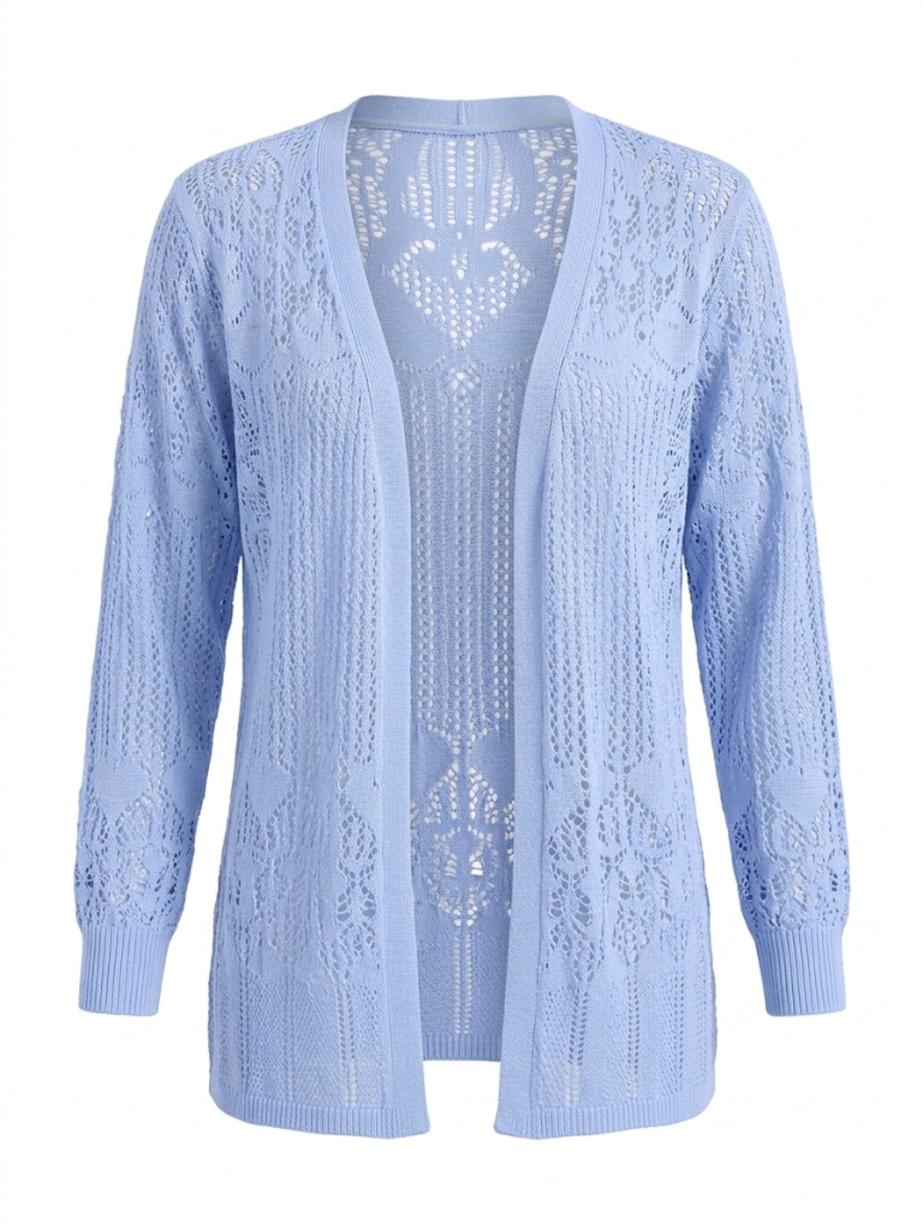 Elegant Love Strickjacke Damen Strandcardigan, Häkel-Strandjacke – Longcardigan in Ajourstrick Beach Kimono, Cover-Up – leichter Lochstrick Überwurf für den Som – Bild 2 von 5
