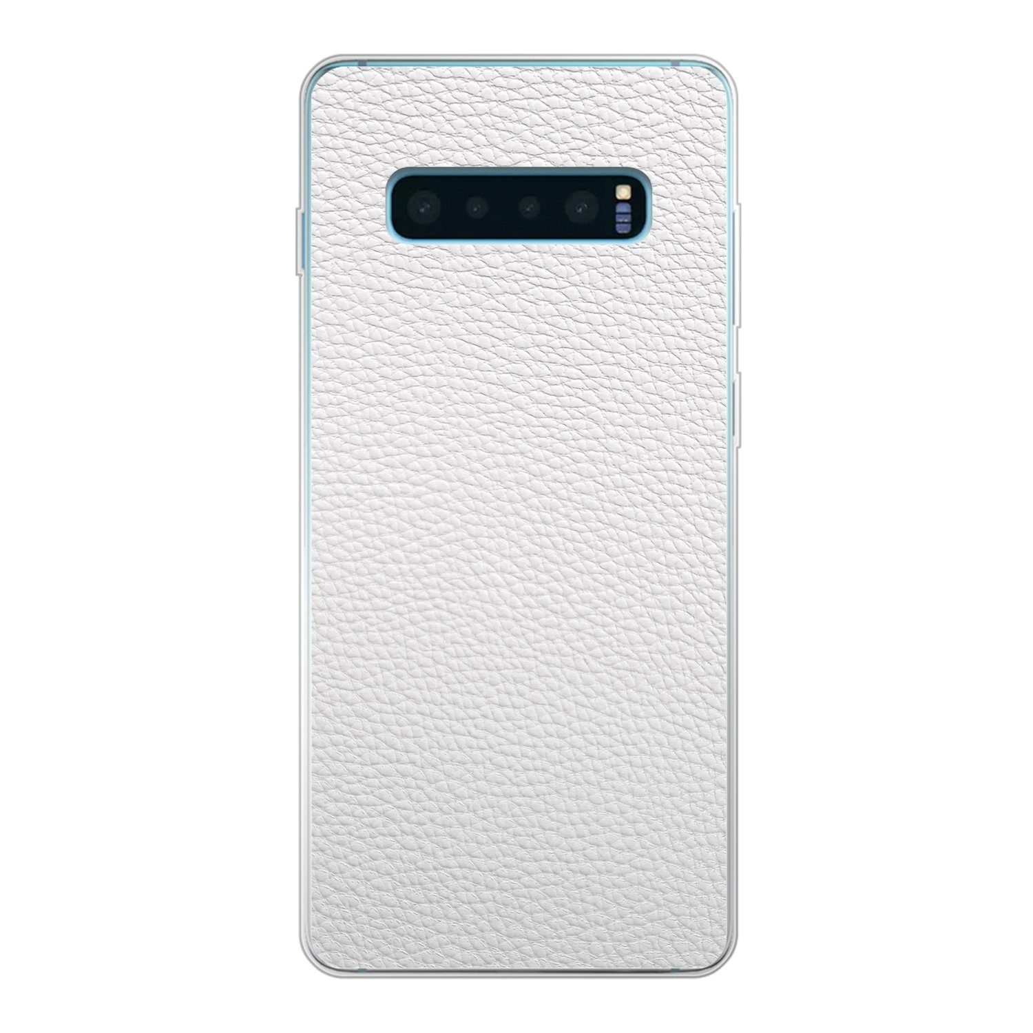 MuchoWow Handyhülle für Samsung Galaxy S10 Plus Leder - Strukturiert - Leder-Optik - Weiß, Phone Case, Silikon, Schutzhülle Dünn