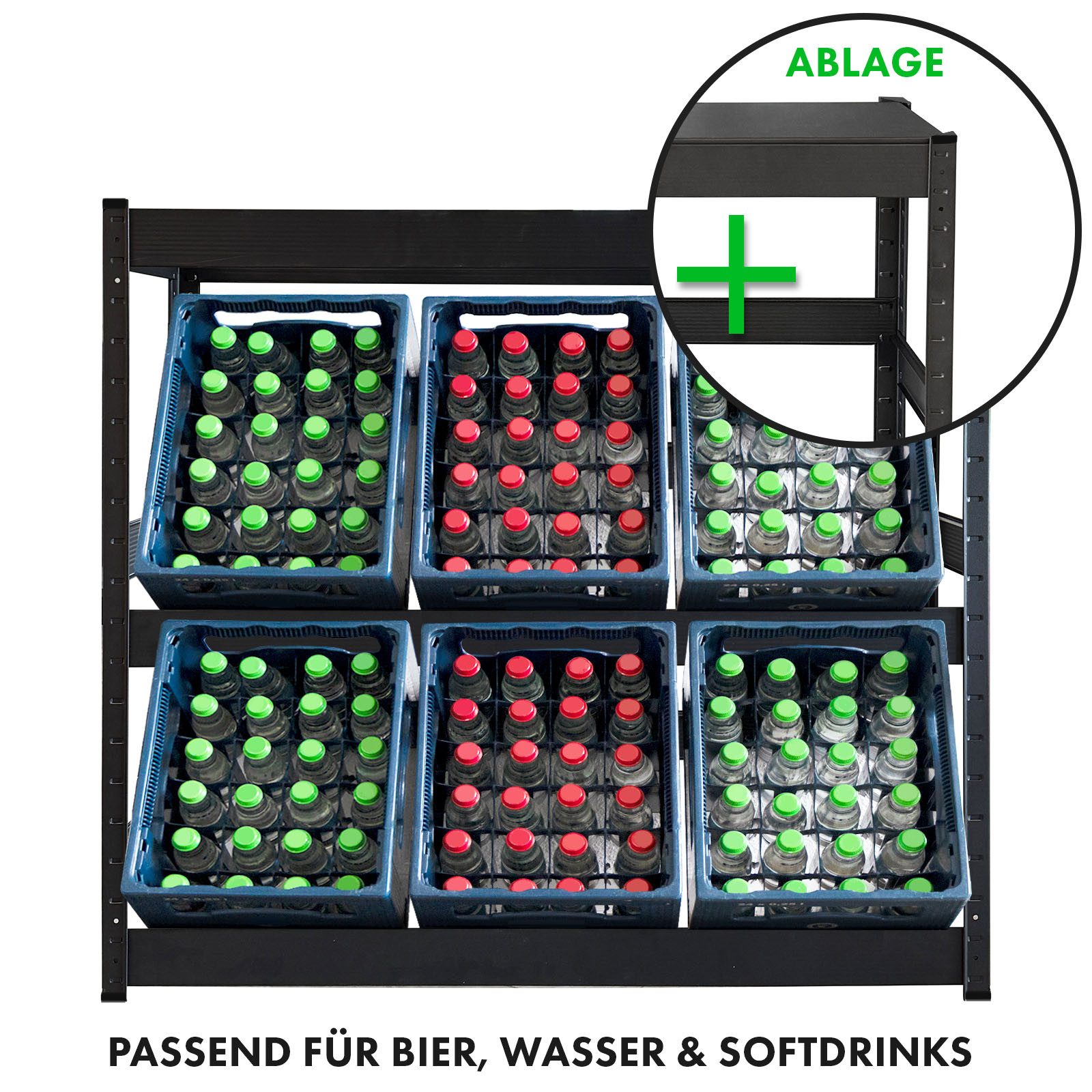Floordirekt Flaschenregal Osaka, Aus pulverbeschichtetem Stahl für 3 bis 9 Kästen, Einfaches Ein- und Ausräumen dank cleverer Bauweise