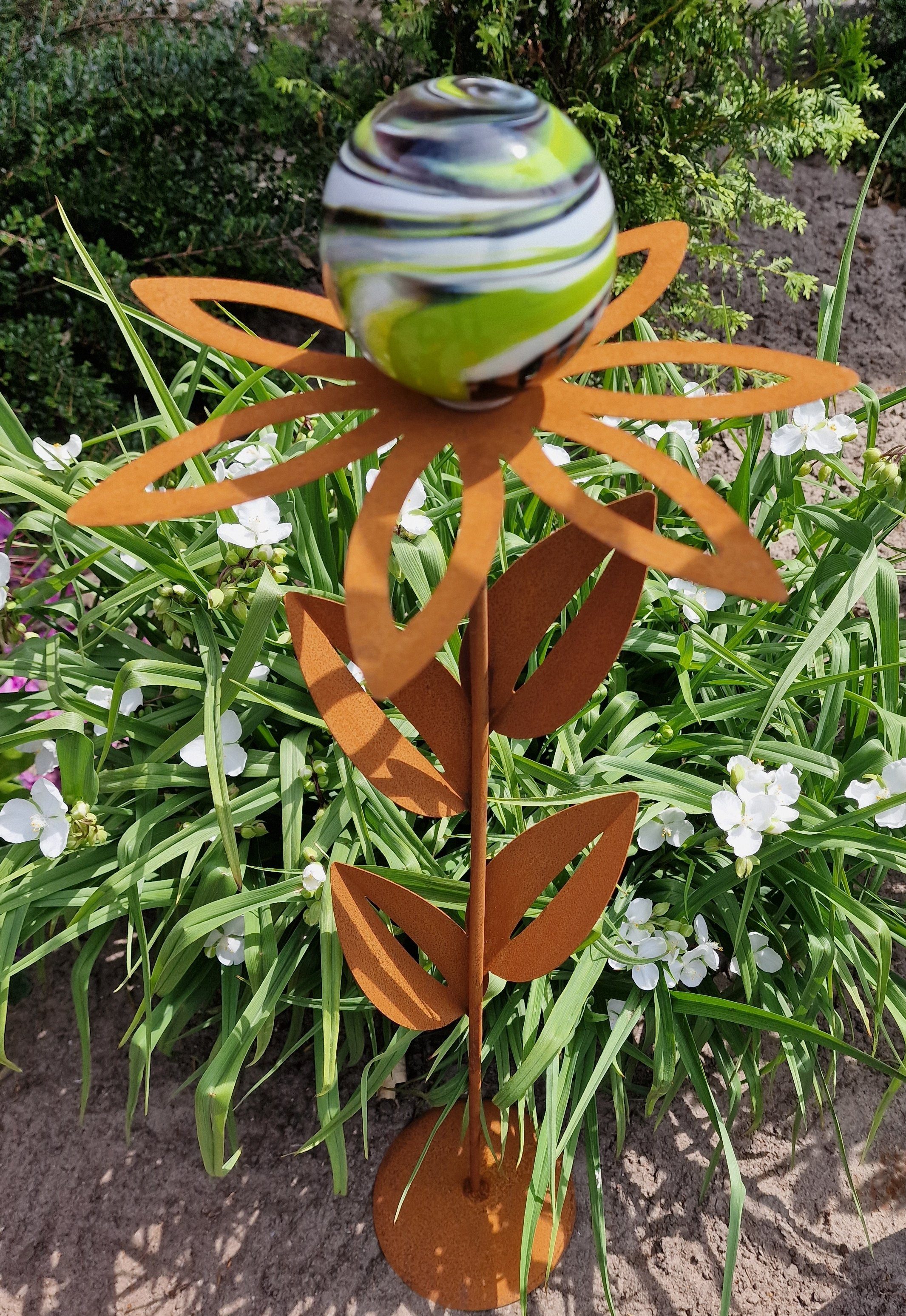 Jürgen Bocker Garten-Ambiente Gartenstecker Glaszauber Blume Paris Cortenstahl 77 cm mit Standfuß Verde