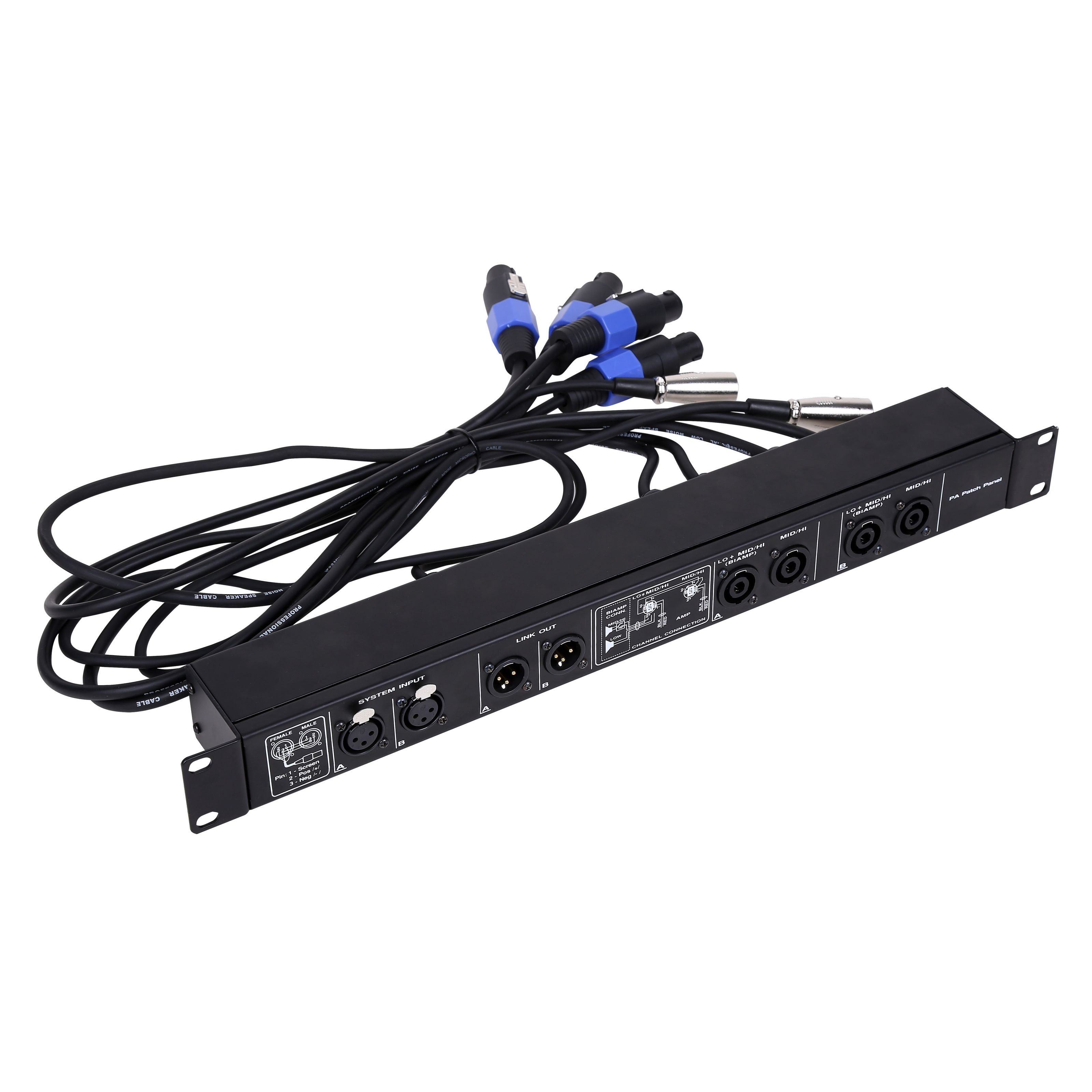 FAME Endverstärker (Audio PA Patch Panel, 2-Kanal Endstufe, Rackblende, XLR In/Out)