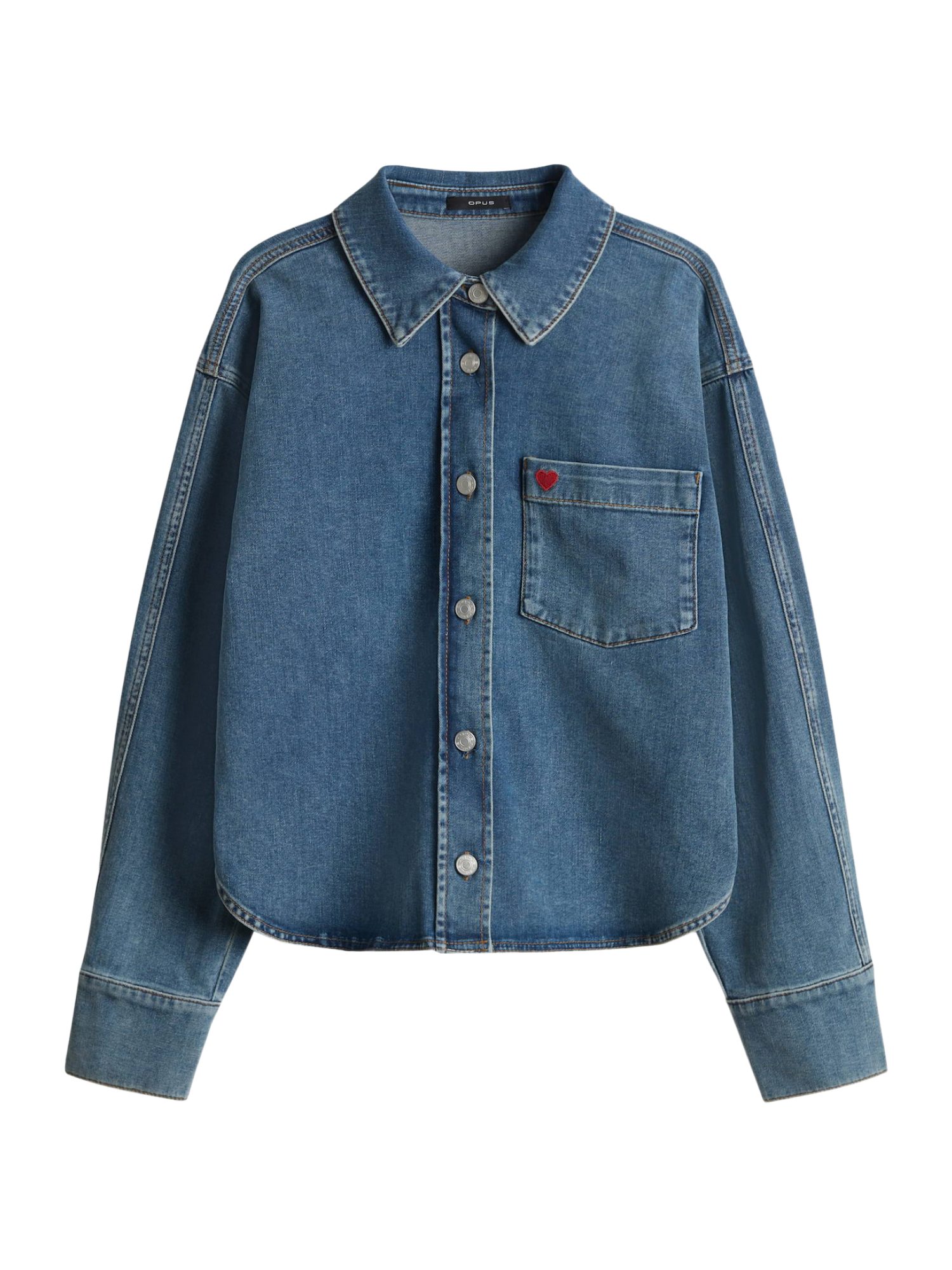 OPUS Blusenshirt blau,Casual,Baumwolle,Unifarben,Hemdblusenkragen,Lang,Loose Fit