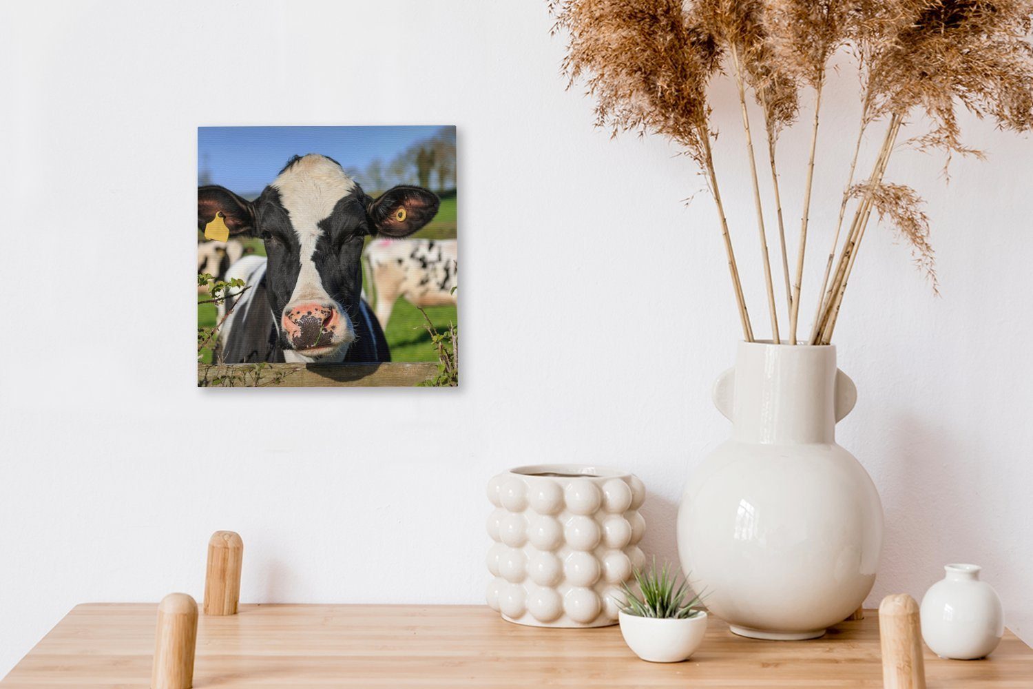 Schlafzimmer Wohnzimmer - Zaun (1 St), Kuh für Tiere, OneMillionCanvasses® Gras Bilder - Leinwand - Leinwandbild