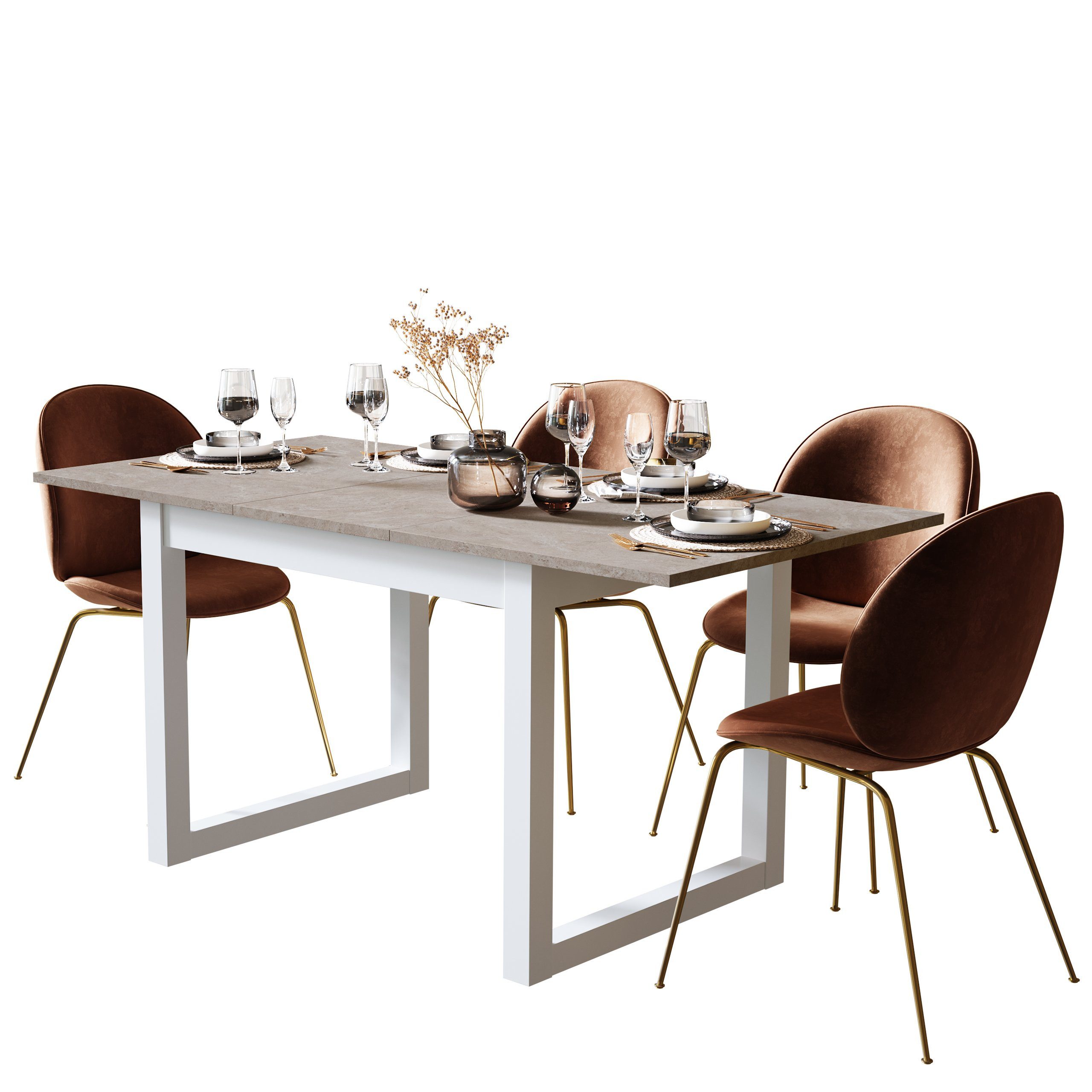 Newroom Esstisch Vincent, ausziehbar 120-160 cm in Weiß Sandstein Modern La günstig online kaufen