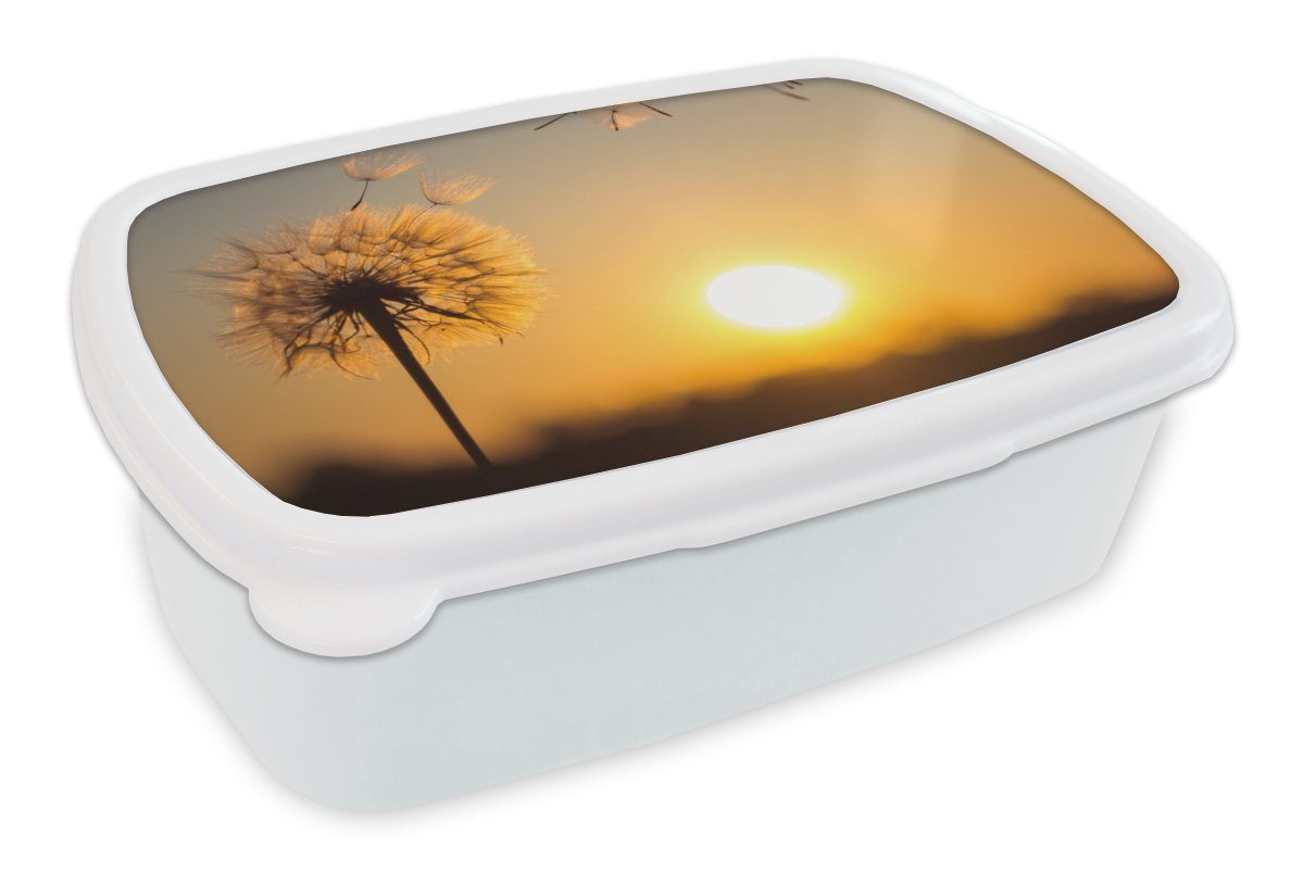MuchoWow Lunchbox Löwenzahn - Sonne - Sonnenuntergang, Kunststoff, (2-tlg), Brotbox für Kinder und Erwachsene, Brotdose, für Jungs und Mädchen weiß
