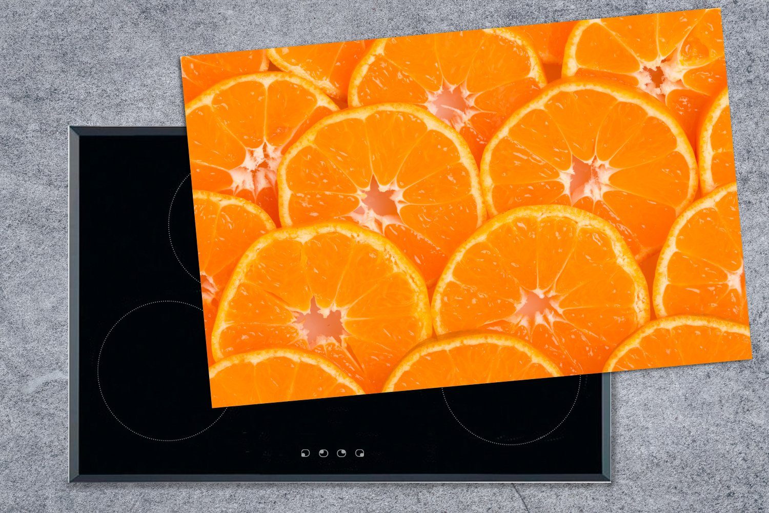 MuchoWow Herdblende-/Abdeckplatte cm, Vinyl, für Orange 81x52 Orange, - Obst die - Induktionskochfeld küche, (1 tlg), Schutz Ceranfeldabdeckung