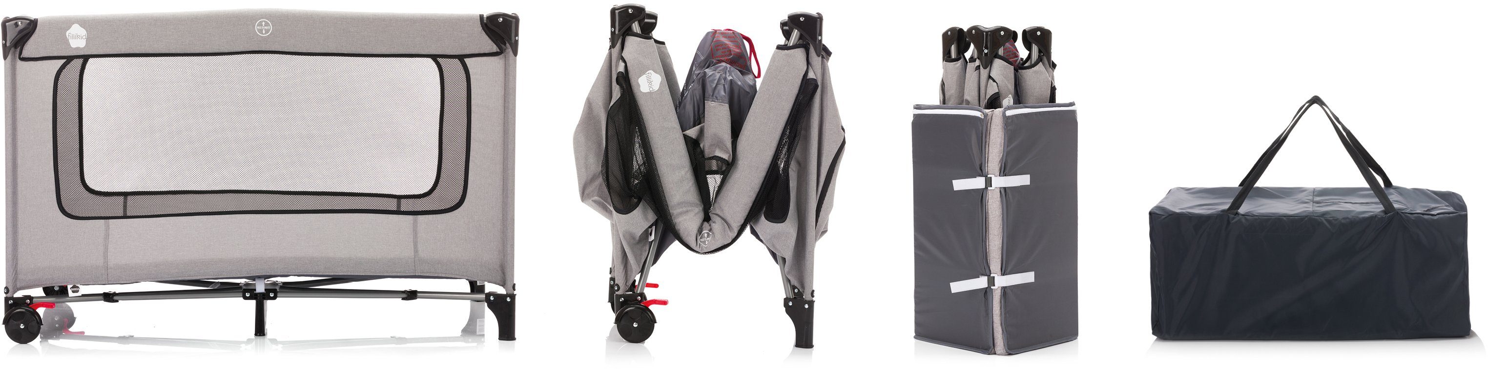 Fillikid Baby-Reisebett Reisebett mit Komfortmatratze, hellgrau melange, inkl. Transporttasche – Bild 5 von 5