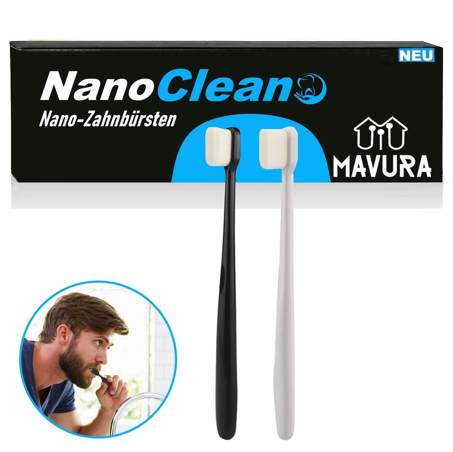 MAVURA Zahnbürste NanoClean Toothbrush ultrafeine Nano Zahnbürste 20.000 Borsten, Ultra Fein Weich empfindliche Zähne Zahnfleischreinigung [2erSet]