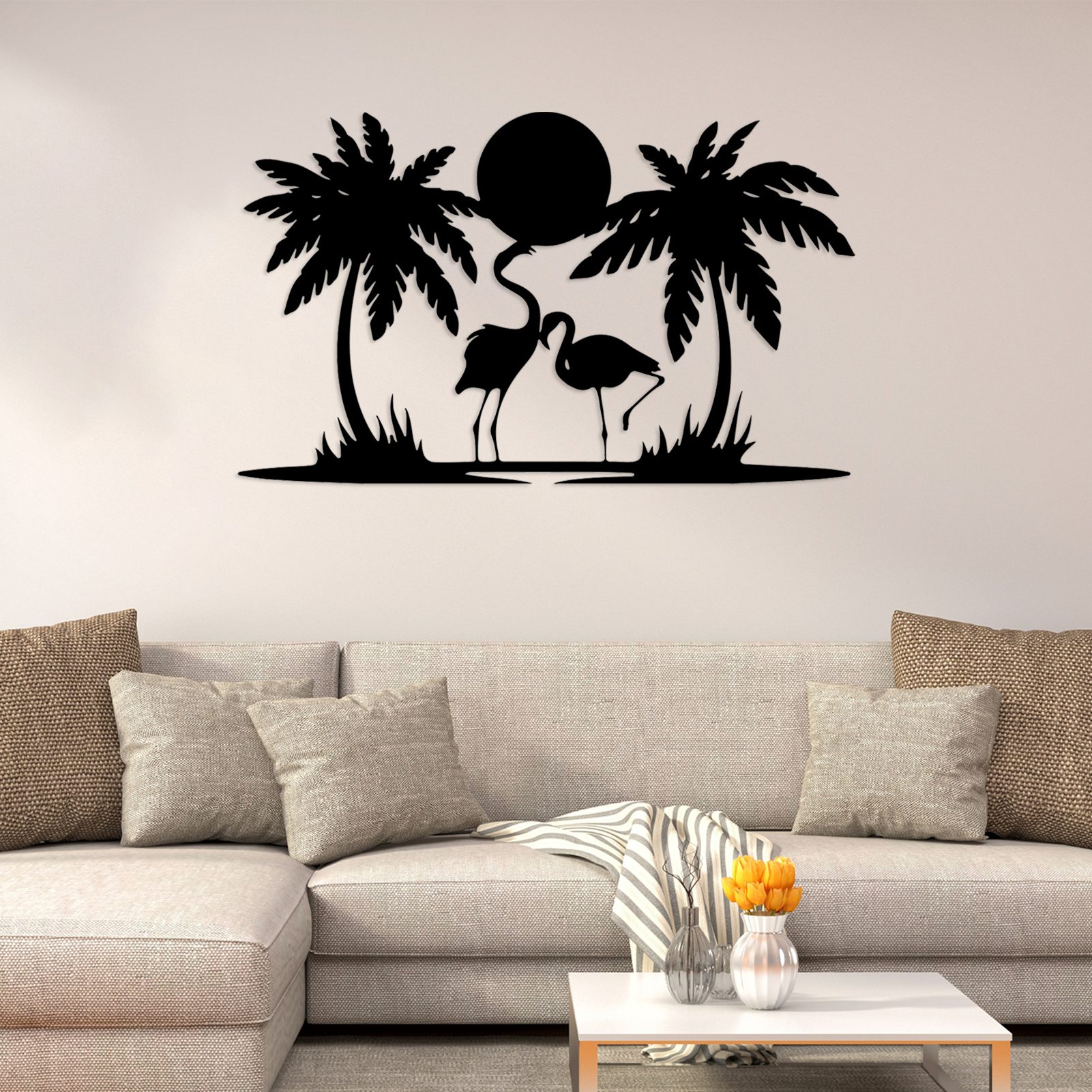 Jumpeak Wanddekoobjekt Palme,Wanddekoobjekt Metall,Vögel und Bäume,Sonne,Dekoration Aesthetic, natürliche Landschaft, Metallmaterial, 4 Farben,6 Größen