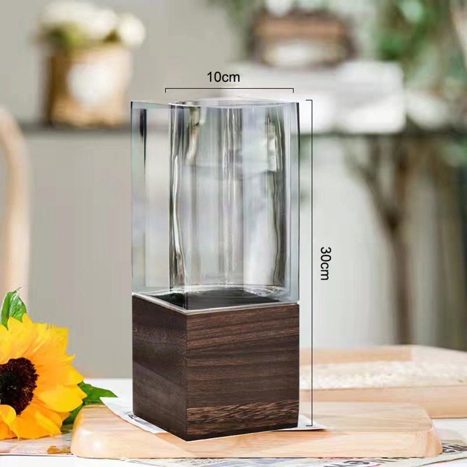 Marrakesch Orient & Mediterran Interior Tischvase Moderne Glasvase Madrid handgefertigt aus Glas in Grau 30 cm im Trend (1 St), abnehmbarer Holzsockel