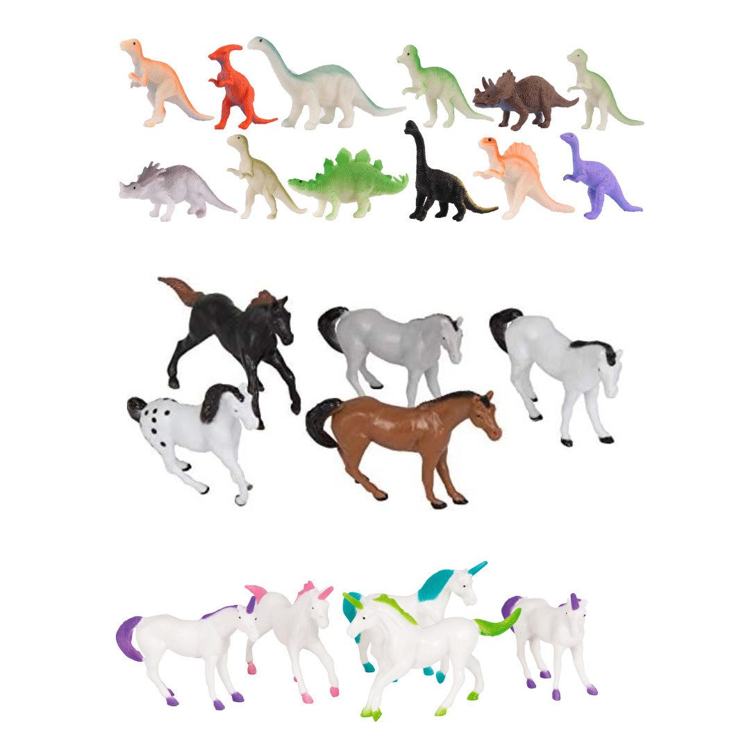 Partystrolche Spielfigur Spielfiguren Dinosaurier - EInhörner - Pferde 10er Set, (10er Set)