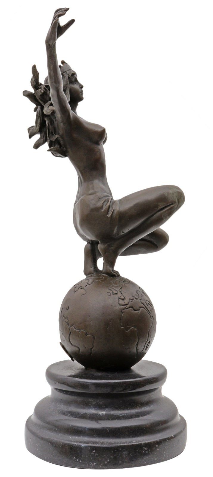 Statue im Figur Aubaho Weltkugel Antik-Stil Bronzeskulptur Frau Skulptur Bronze Erotik