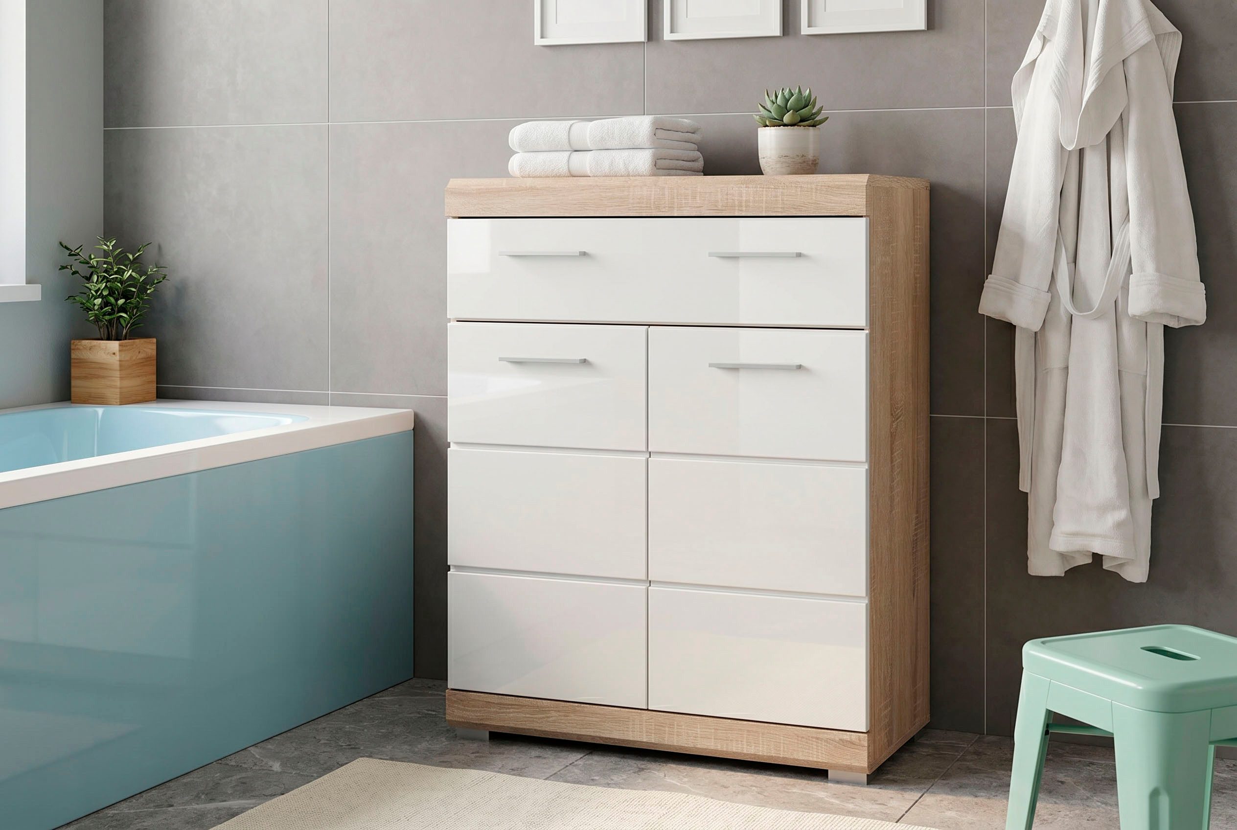 welltime Unterschrank SIENA, Breite 74cm, 2 Tür, 1 Schubkasten, 2 Fächer, MDF-Front (TOPSELLER) in verschiedenen Farben erhältlich, Badmöbel, Badschrank, Kommode, Bad