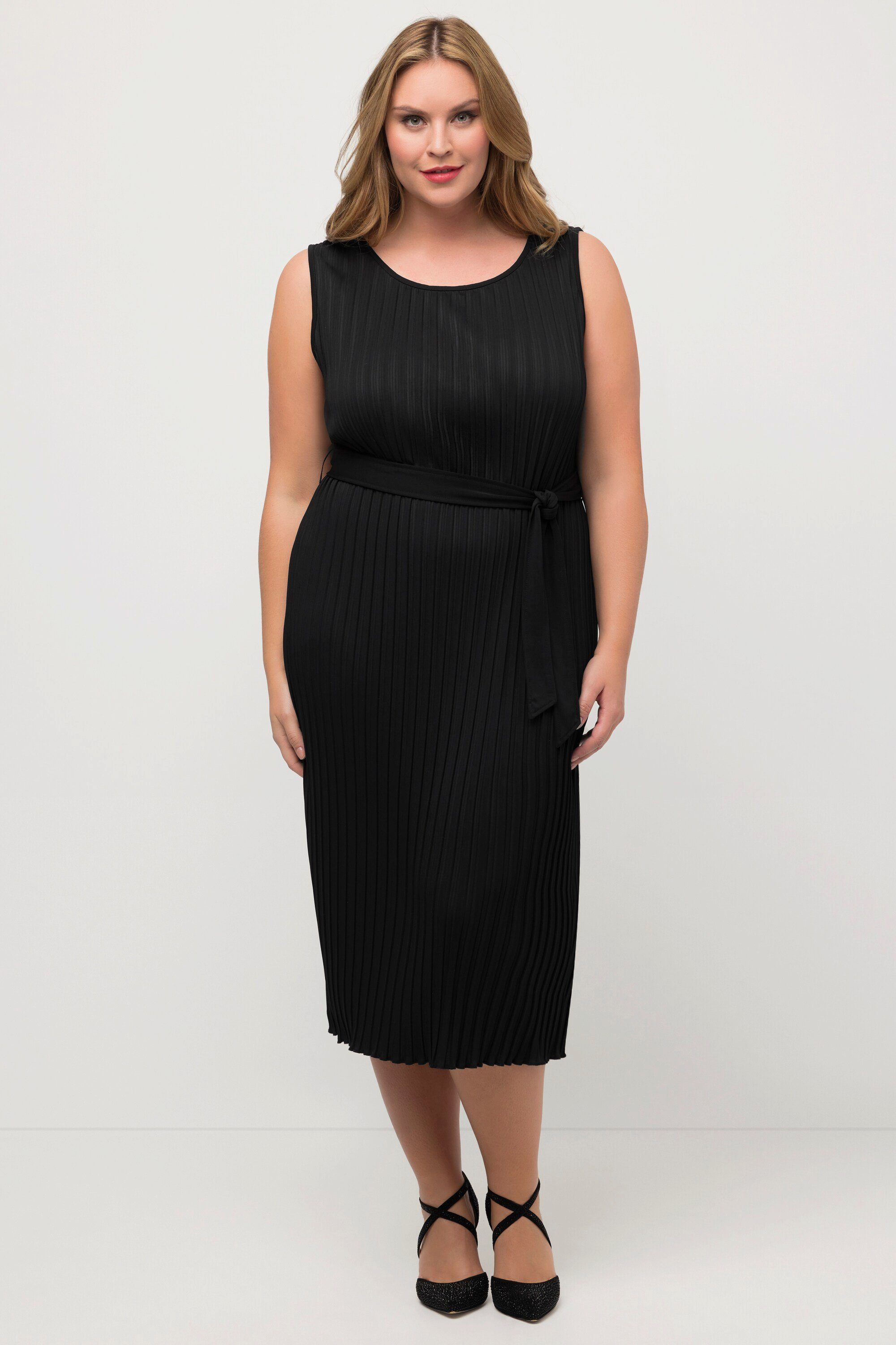 Ulla Popken Midikleid Plissee-Kleid A-Linie Rundhals günstig online kaufen