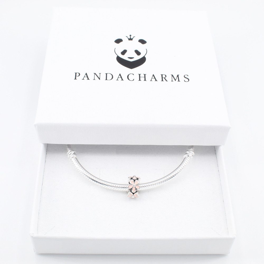 PANDACHARMS Bead Rosa Blüten Zwischenelement Charm, 925er Sterling Silber, emailliert