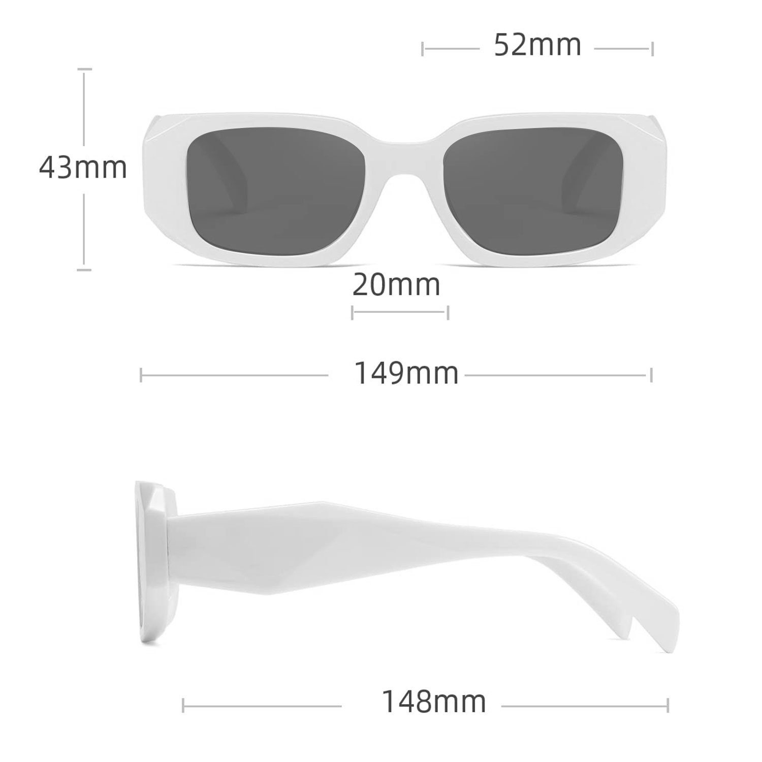 Kasten Retro MAGICSHE Sonnenbrille Damen Mode Sonnenbrillen Weißer beständige für und Rechteckige Sonnenbrille Herren UV