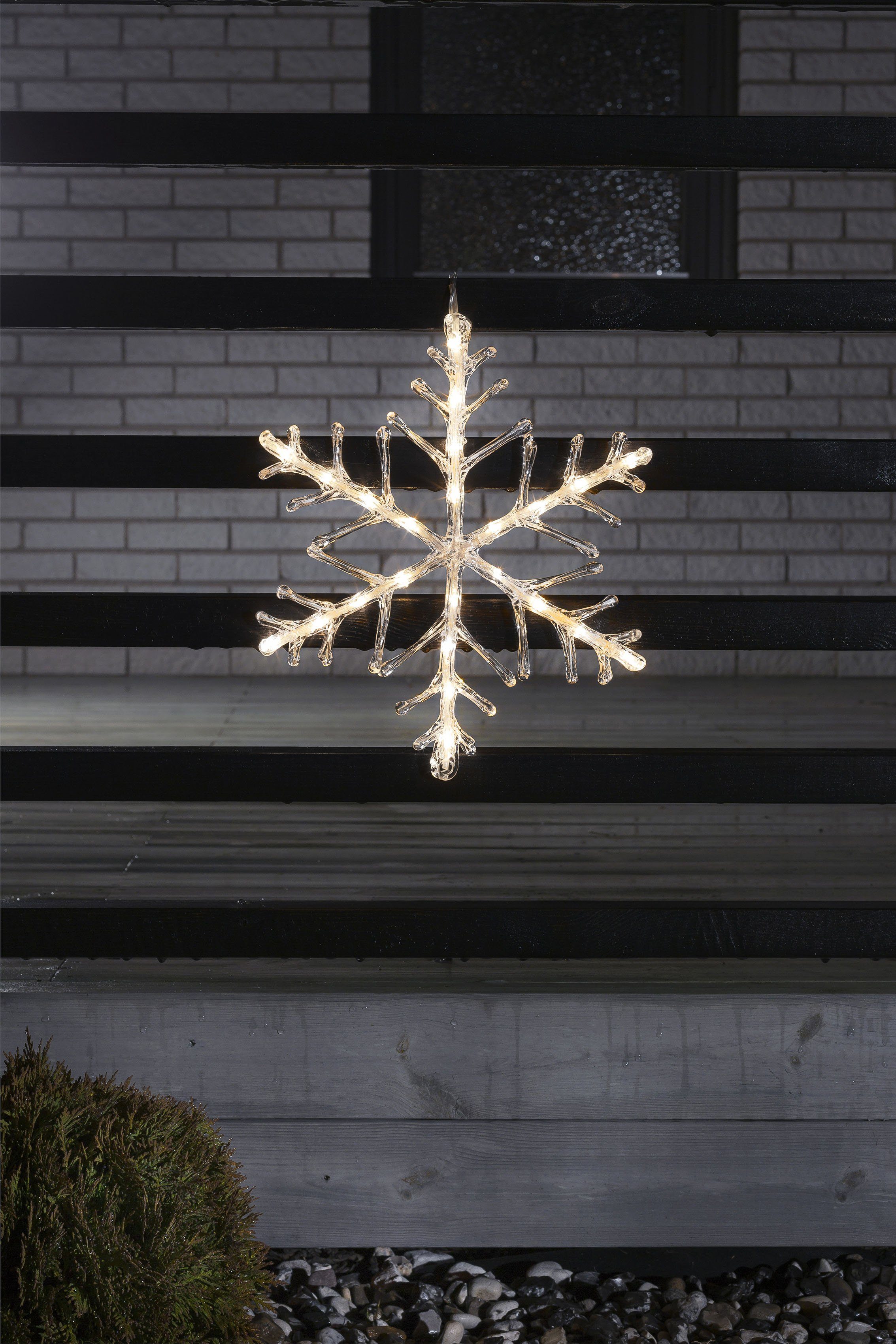 fest mit Timer, 24 Dioden LED Warmweiß, integriert, LED KONSTSMIDE Acryl Stern, 6h weiße Schneeflocke, warm LED