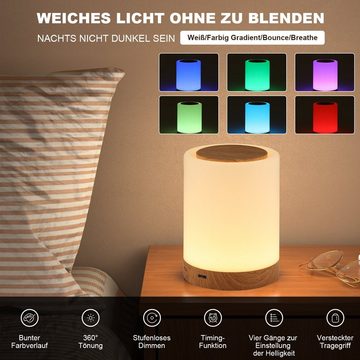 LETGOSPT LED Nachtlicht LED Nachttischlampe Touch Dimmbar Tischlampe mit 10 Farben und 4 Modi, LED fest integriert, bunt, Holzmaserung Nachtlicht USB Aufladbar, für Schlafzimmer Wohnzimmer