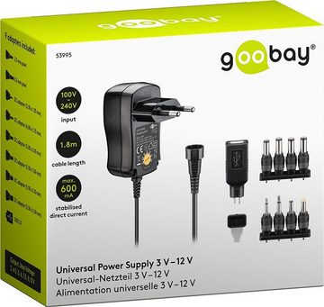 Goobay EcoFriendly Universal Netzteil 3-12 V m. 8 Adapter (600/1000/2250mA) Netzteil (Ausgang, Spannungsstufen: 12, 3, 4,5, 5, 6, 7,5, 9 V)
