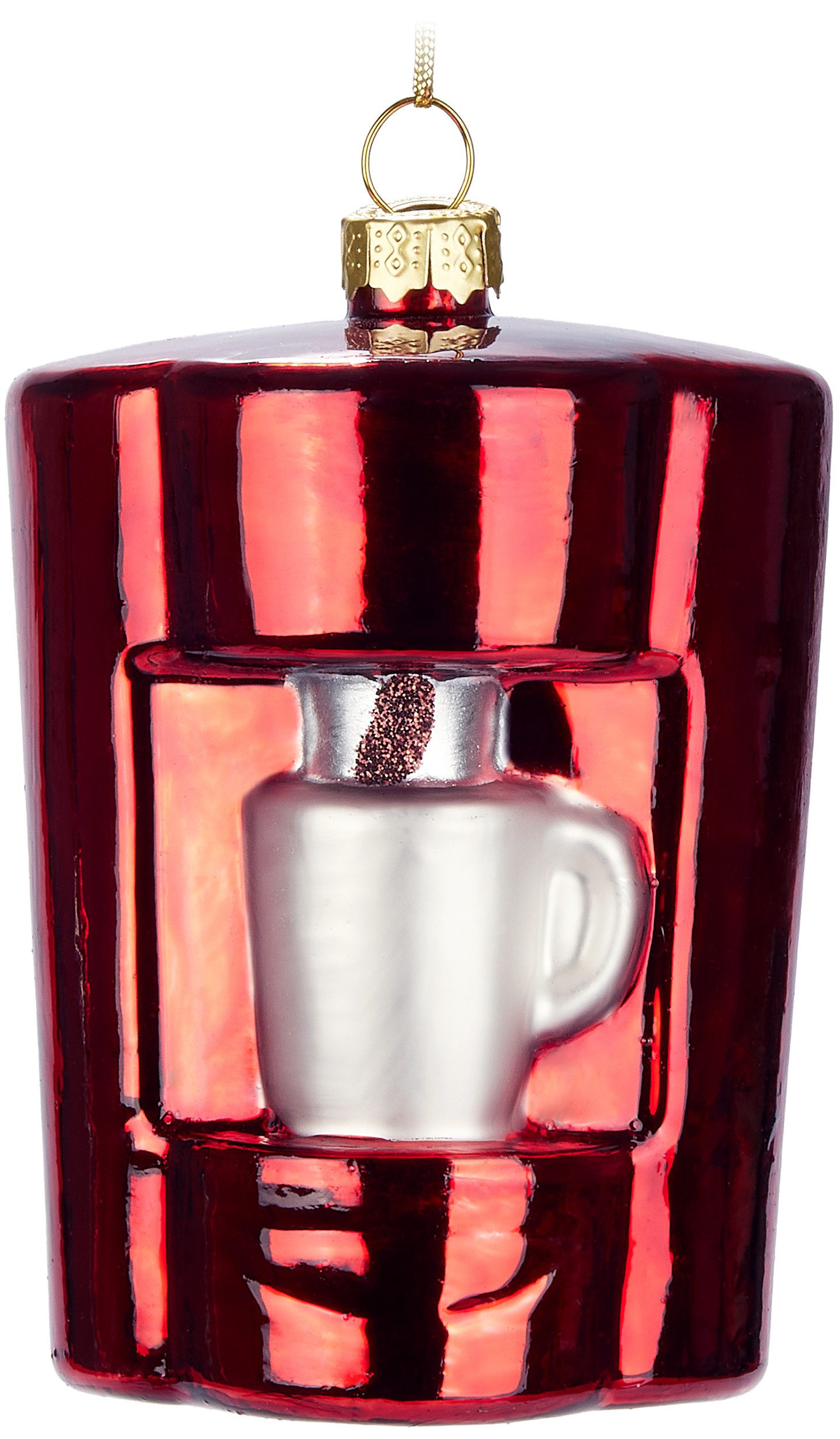 BRUBAKER Weihnachtsbaumkugel Kaffeemaschine Rot - Handbemalte Weihnachtskugel aus Glas - 10,5 cm (1 St), - Baumkugel für Kaffeeliebhaber und Kaffeetrinker - Christbaumschmuck