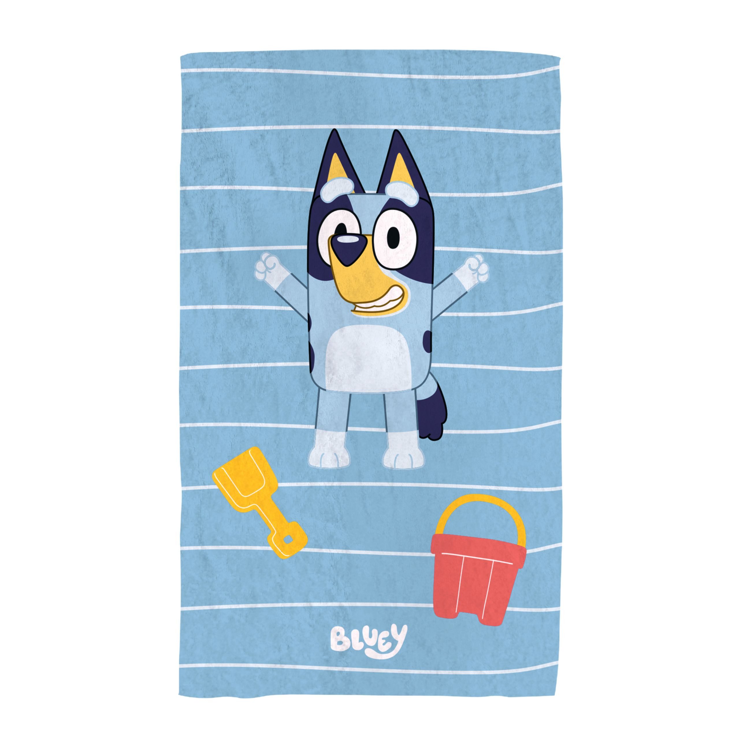 MTOnlinehandel Badetuch Bluey Strandmotiv, Kinder Strandtuch 70x120 cm, 100 % Baumwolle, Fröhliches Bluey Badetuch für Strand und Pool