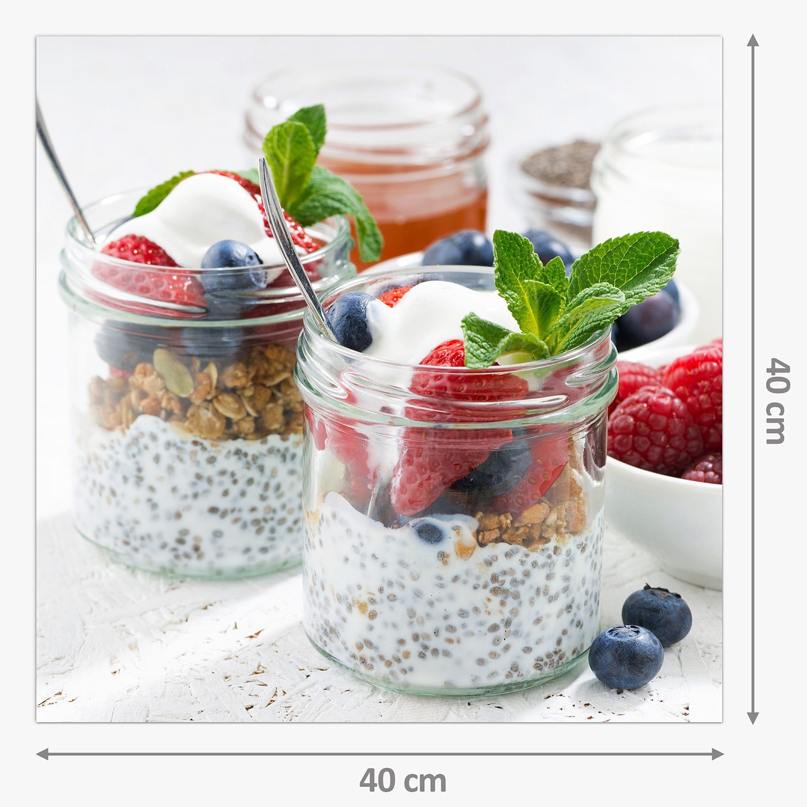 Primedeco Küchenrückwand Küchenrückwand Spritzschutz Glas im Frühstück Motiv Glas mit