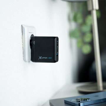 XLAYER Powercharger 65W USB-C Schnellladegerät GaN Technologie 3-Port Smartphone-Ladegerät