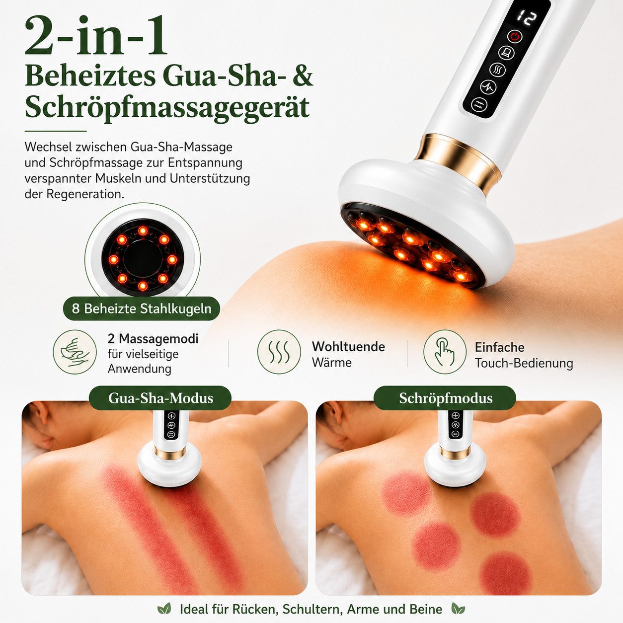 ibettertec Massagegerät 2 in 1 GuaSha Schröpfgerät & Heizfunktion,Anti-Cellulite-Massagegerät, 12-stufige Rotlicht-Wärme, für Bauch, Beine,Arme & Po,12-STUFIGE SAUGKRAFT, mit ätherischen Ölen,Elektrisches Handmassagegerät