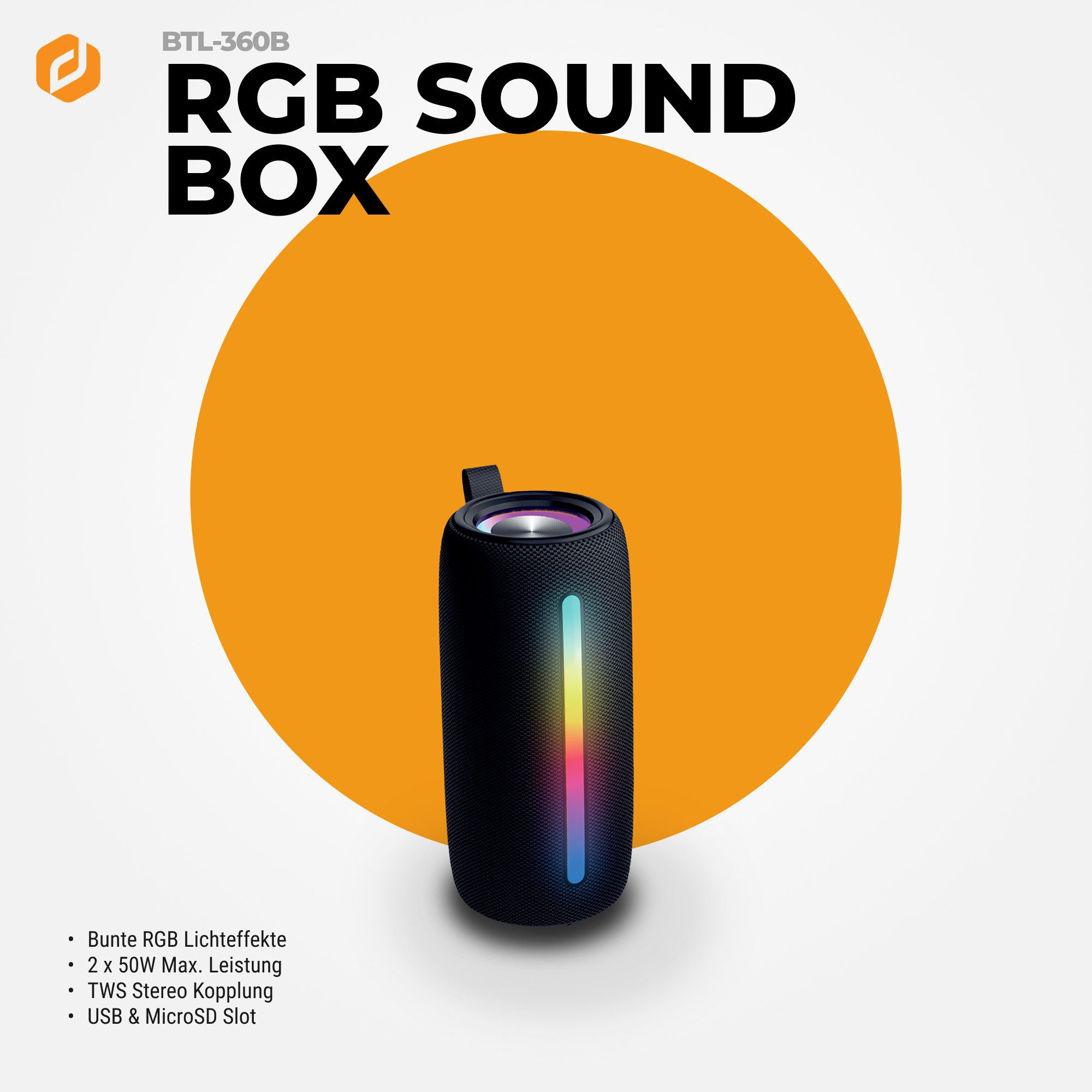 Denver BTL-360B Bluetooth-Speaker Stereo (2 Lautsprecher) (Bluetooth, 10 W, RGB- Lichtfunktion, TWS-Funktion, Freisprecheinrichtung)