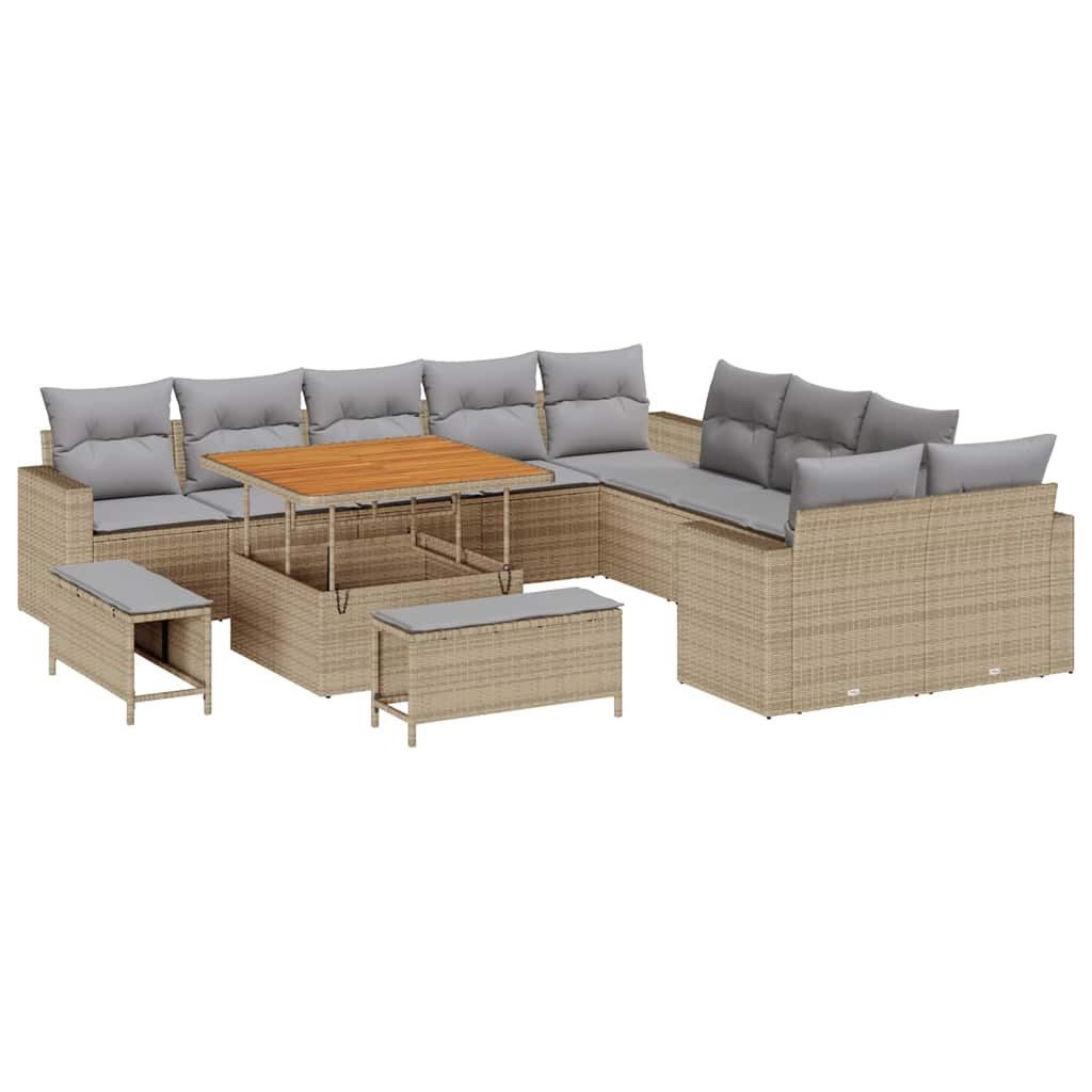 vidaXL Loungesofa Gartensofa-set mit Kissen 17 pcs Beige und Hellgrau Poly-Rattan, 17 Teile