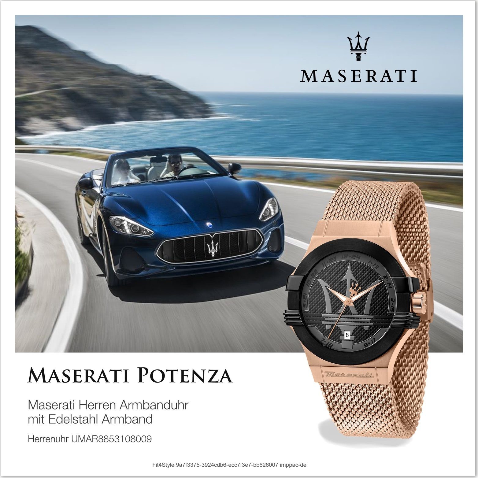 Edelstahl MASERATI Gehäuse, Quarzuhr Armband-Uhr, Edelstahlarmband, Damenuhr Maserati (ca. schwarz rundes 40mm) Herren,